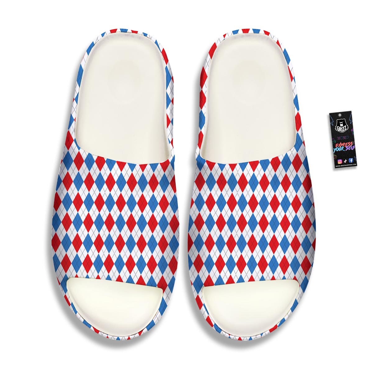 White Argyle And Blue Red Print Pattern Sandals-grizzshop
