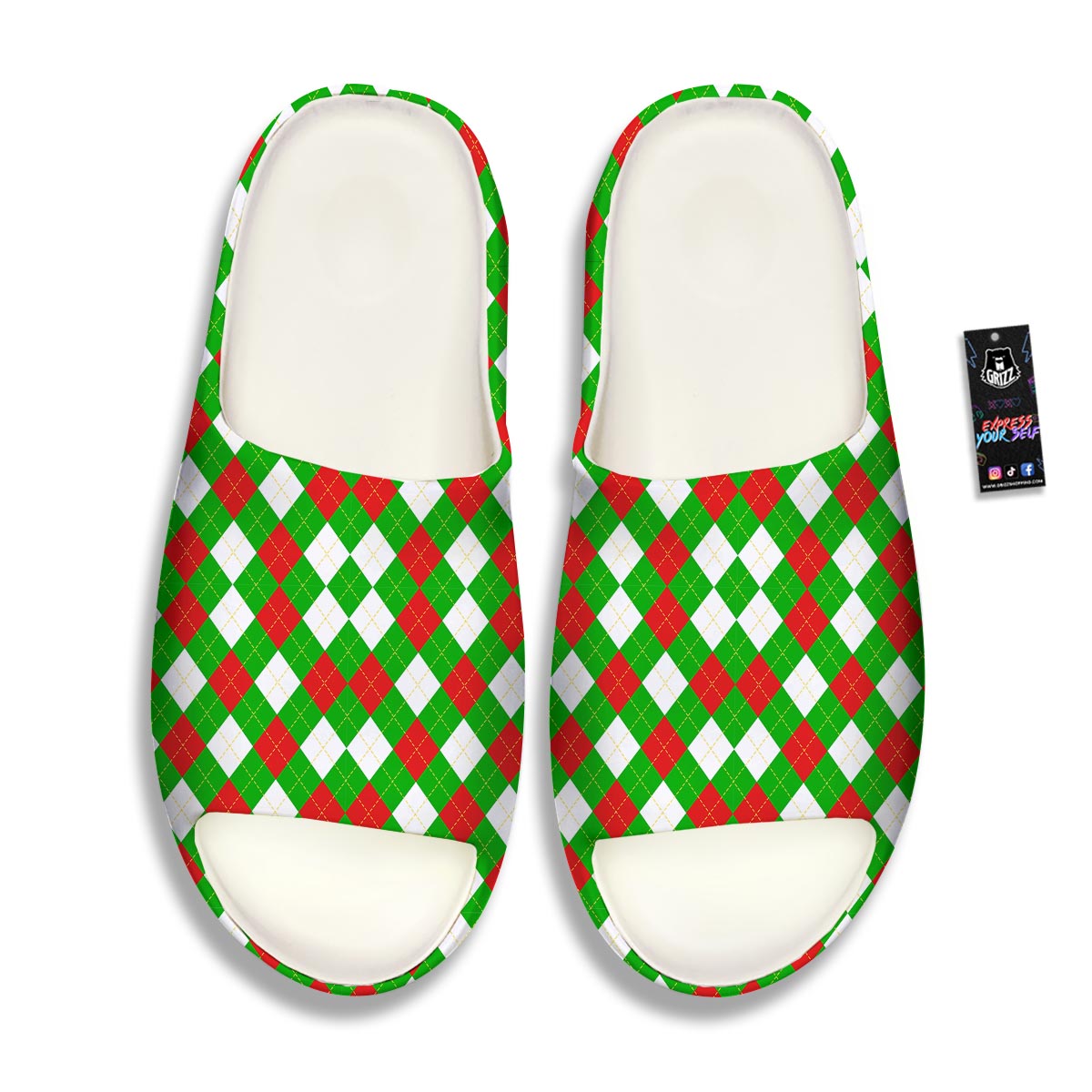 White Argyle And Green Red Print Pattern Sandals-grizzshop