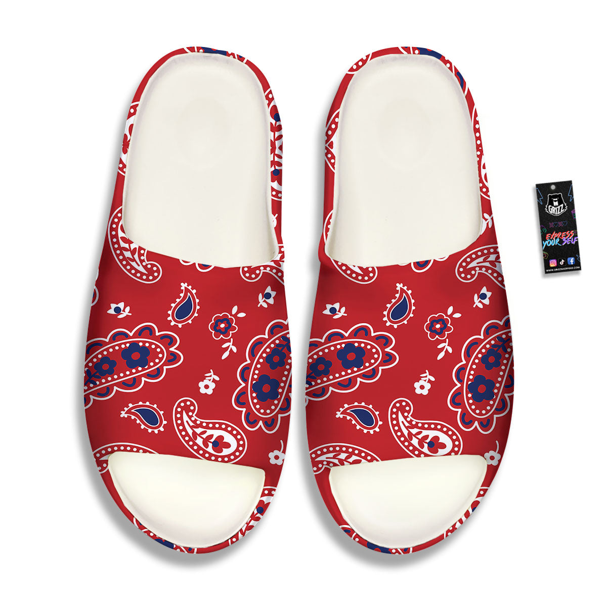 White Bandana And Blue Red Print Sandals-grizzshop