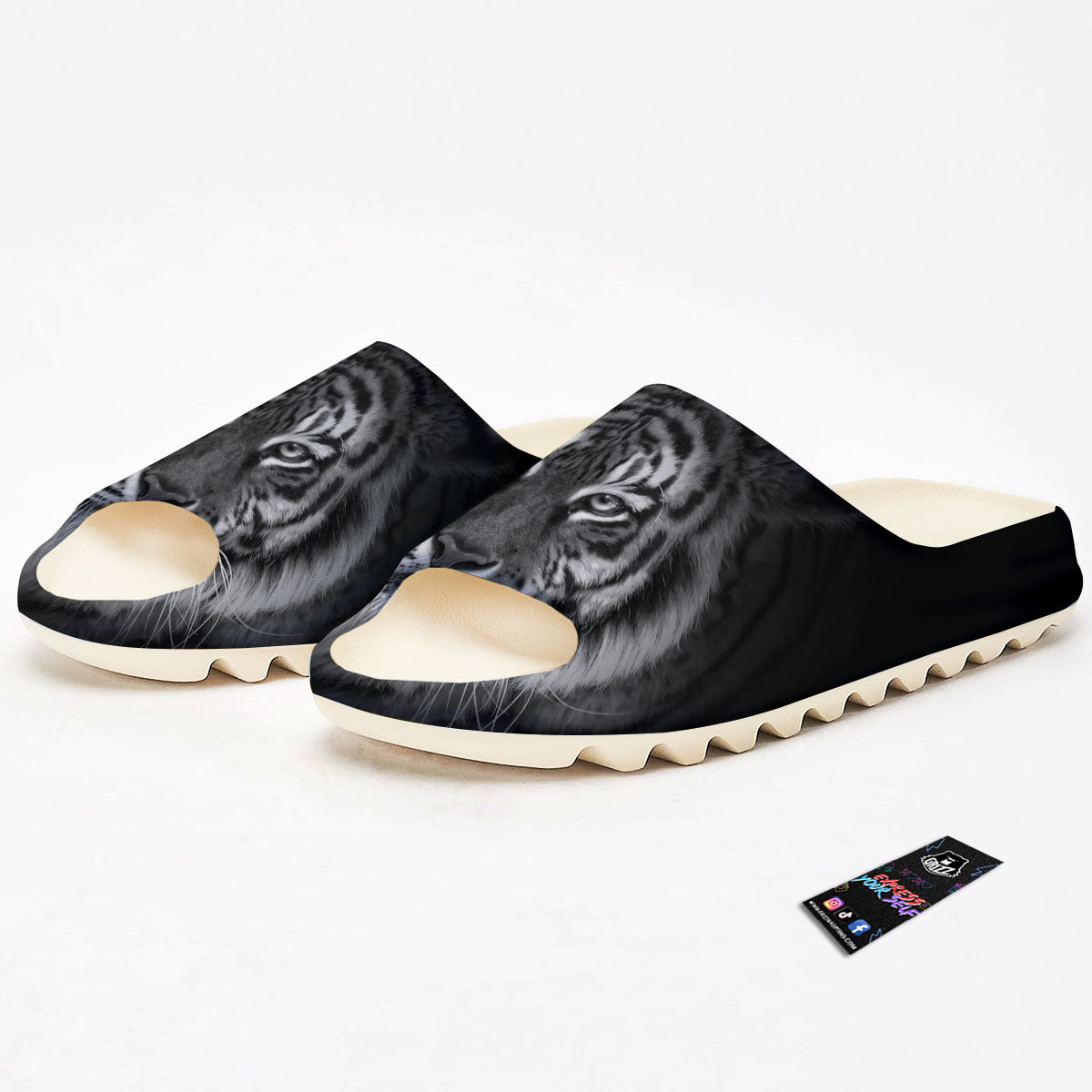 White Bengal Tiger Monochrome Print Sandals-grizzshop