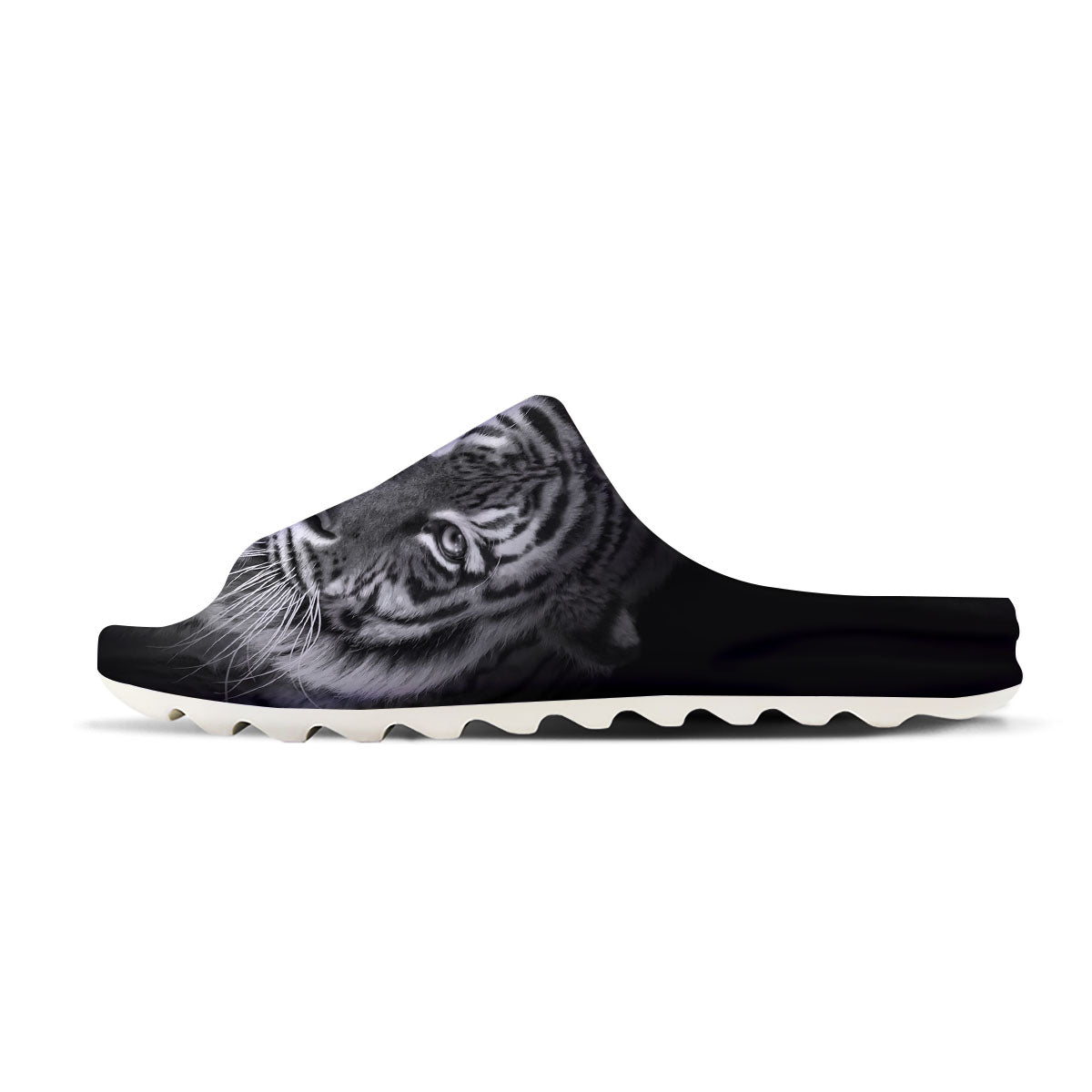 White Bengal Tiger Monochrome Print Sandals-grizzshop
