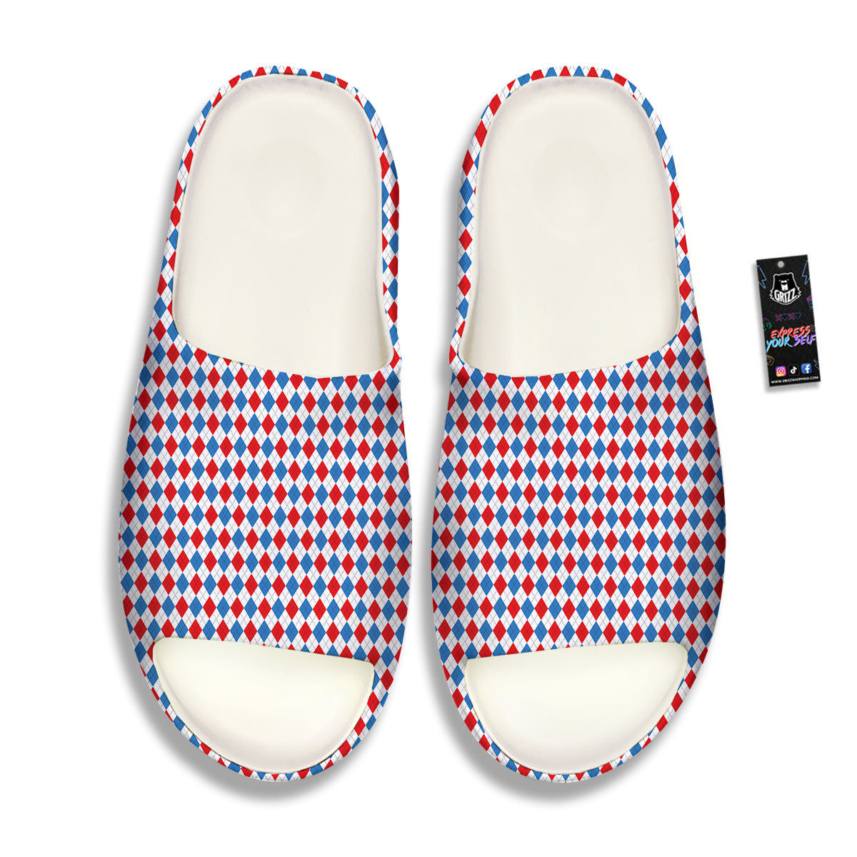 White Blue And Red Argyle Print Pattern Sandals-grizzshop