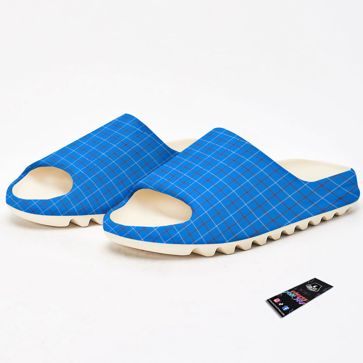 White Blue And Red Tattersall Print Sandals-grizzshop