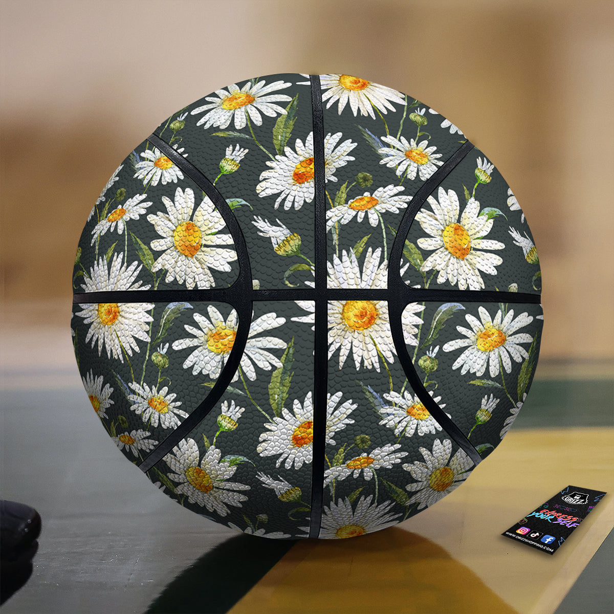 White Daisy Watercolor Print Pattern Basketball