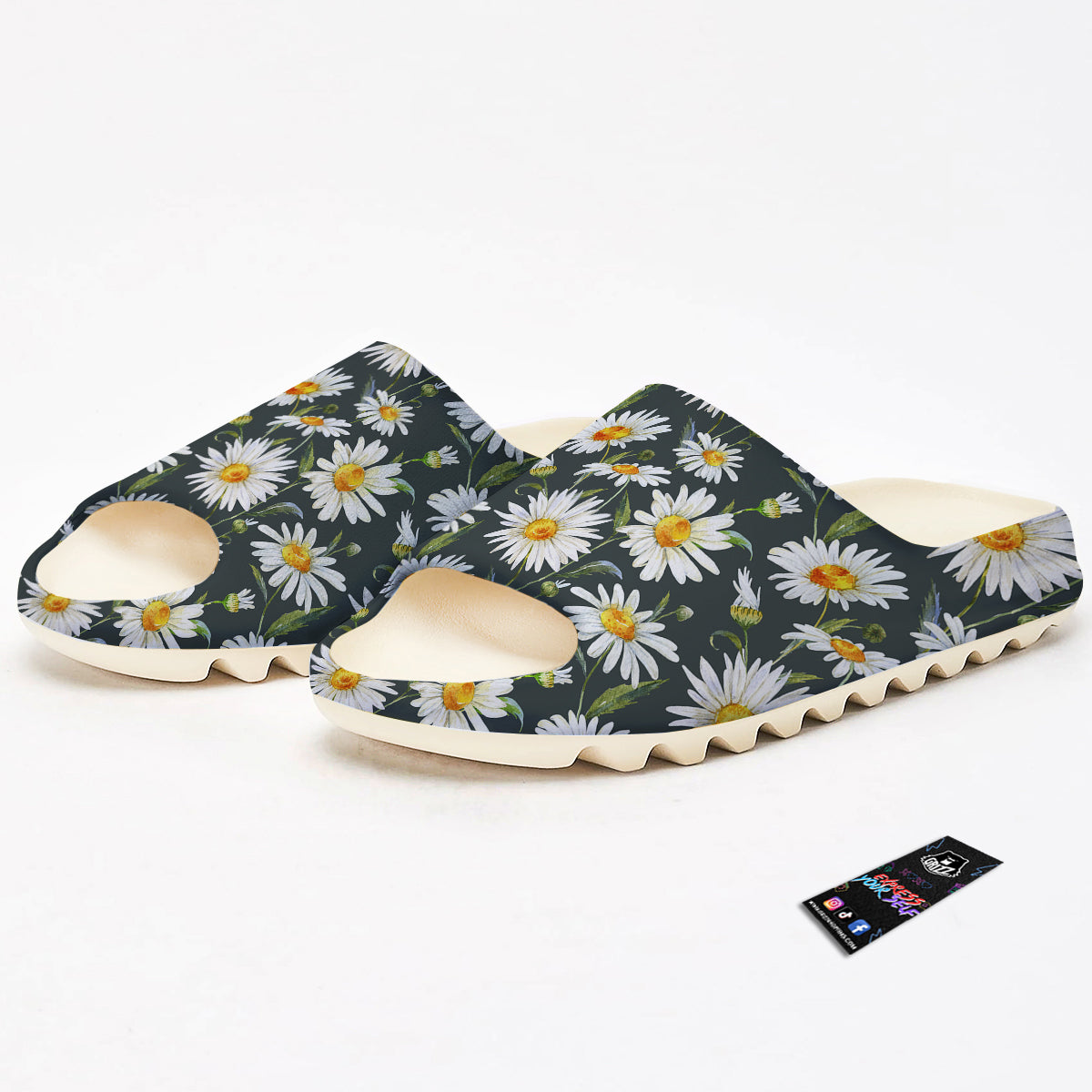 White Daisy Watercolor Print Pattern Sandals-grizzshop