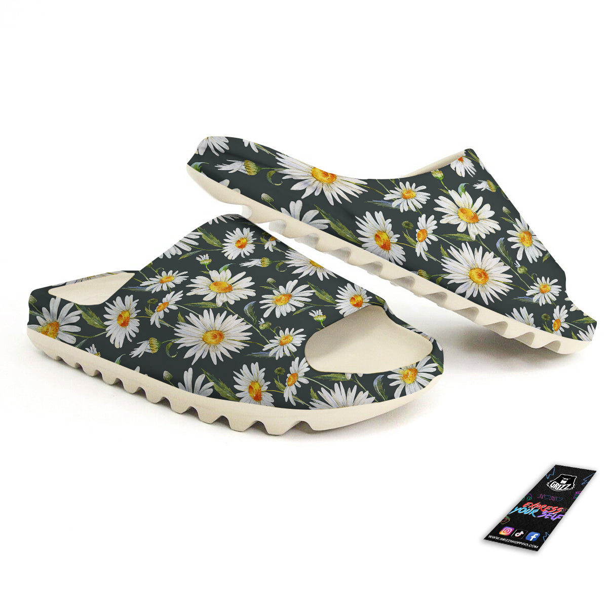 White Daisy Watercolor Print Pattern Sandals-grizzshop