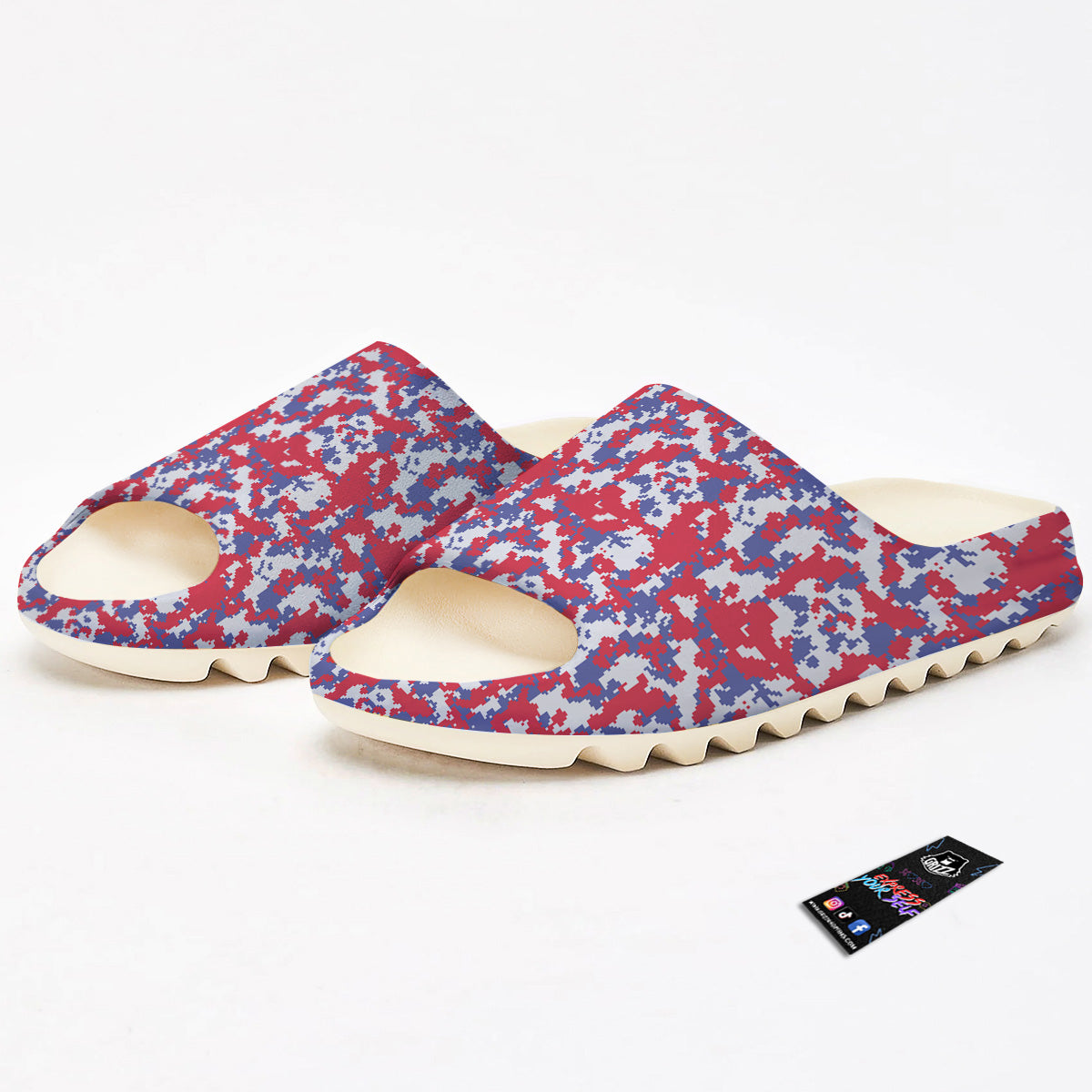 White Digital Camo And Blue Red Print Sandals-grizzshop