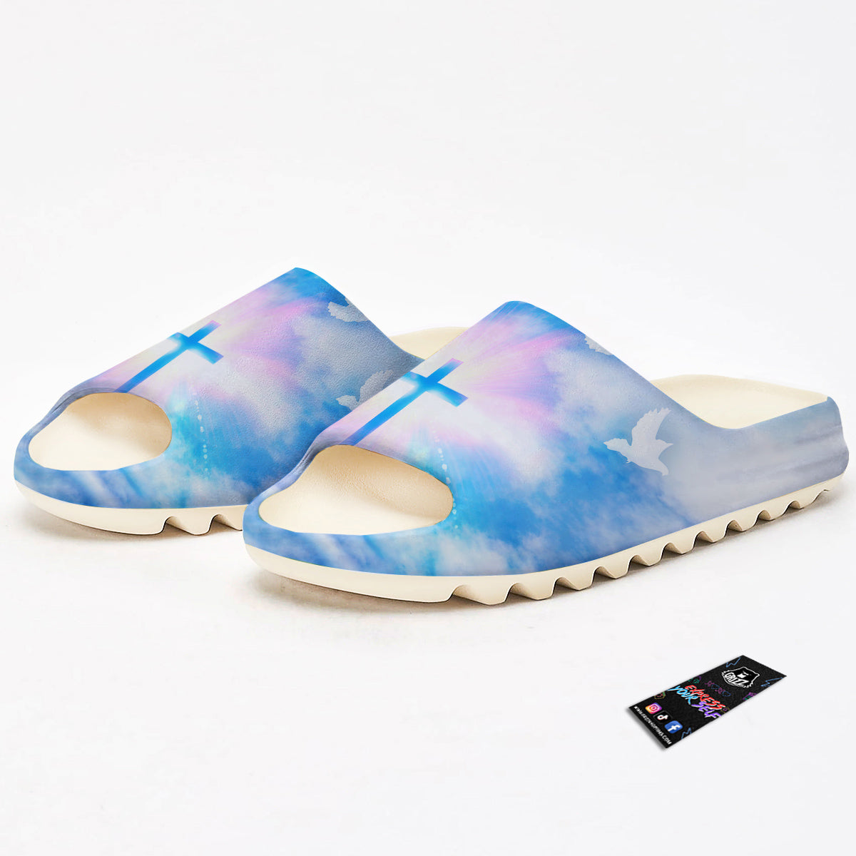 White Doves And Christian Cross Print Sandals-grizzshop