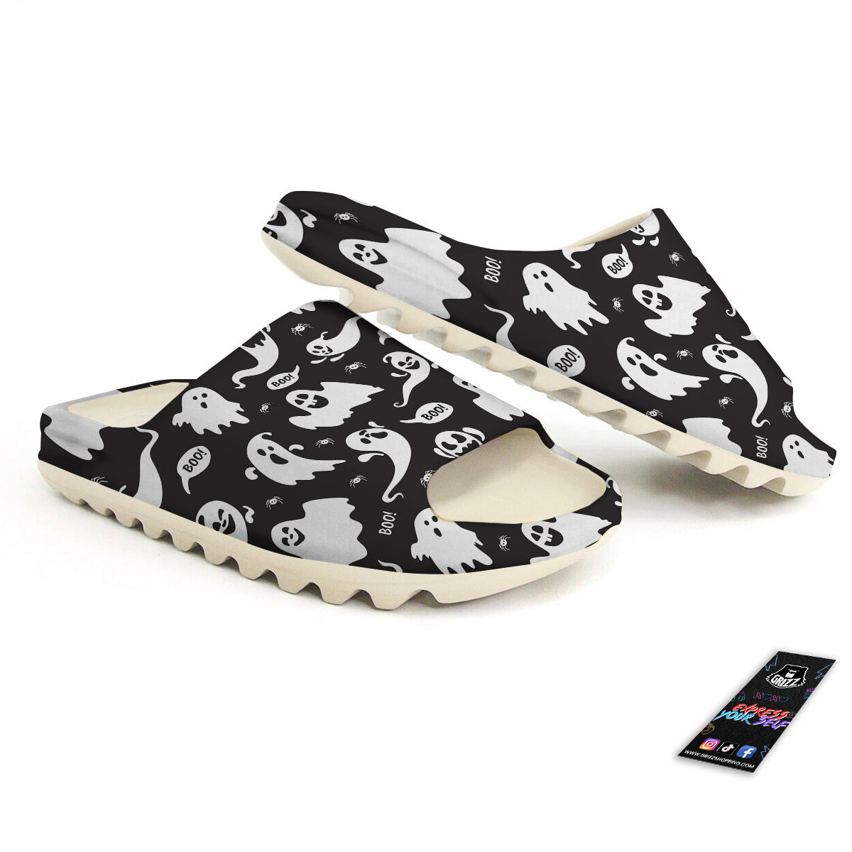 White Ghost Print Pattern Sandals-grizzshop