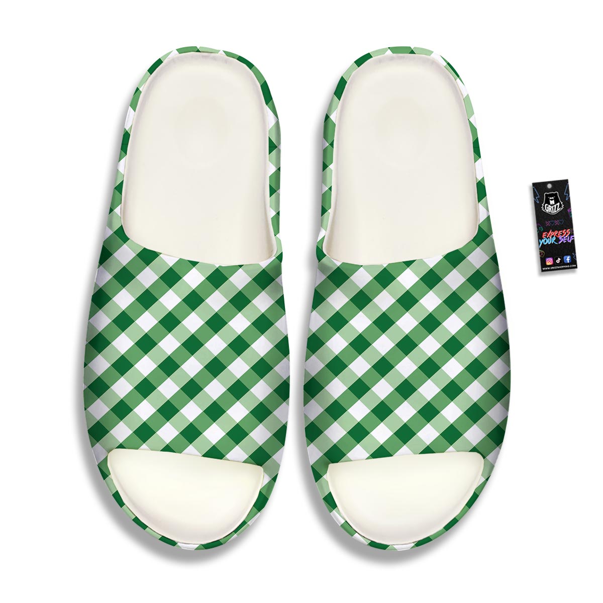 White Gingham And Green Shamrock Print Pattern Sandals-grizzshop