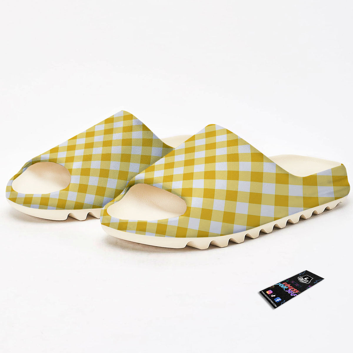 White Gingham And Yellow Honey Print Sandals-grizzshop