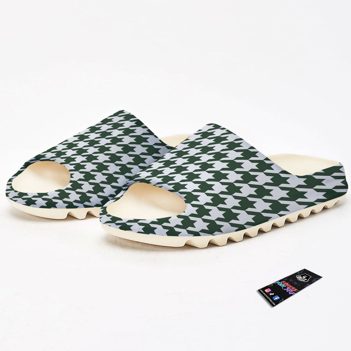 White Green Jungle Houndstooth Print Sandals-grizzshop