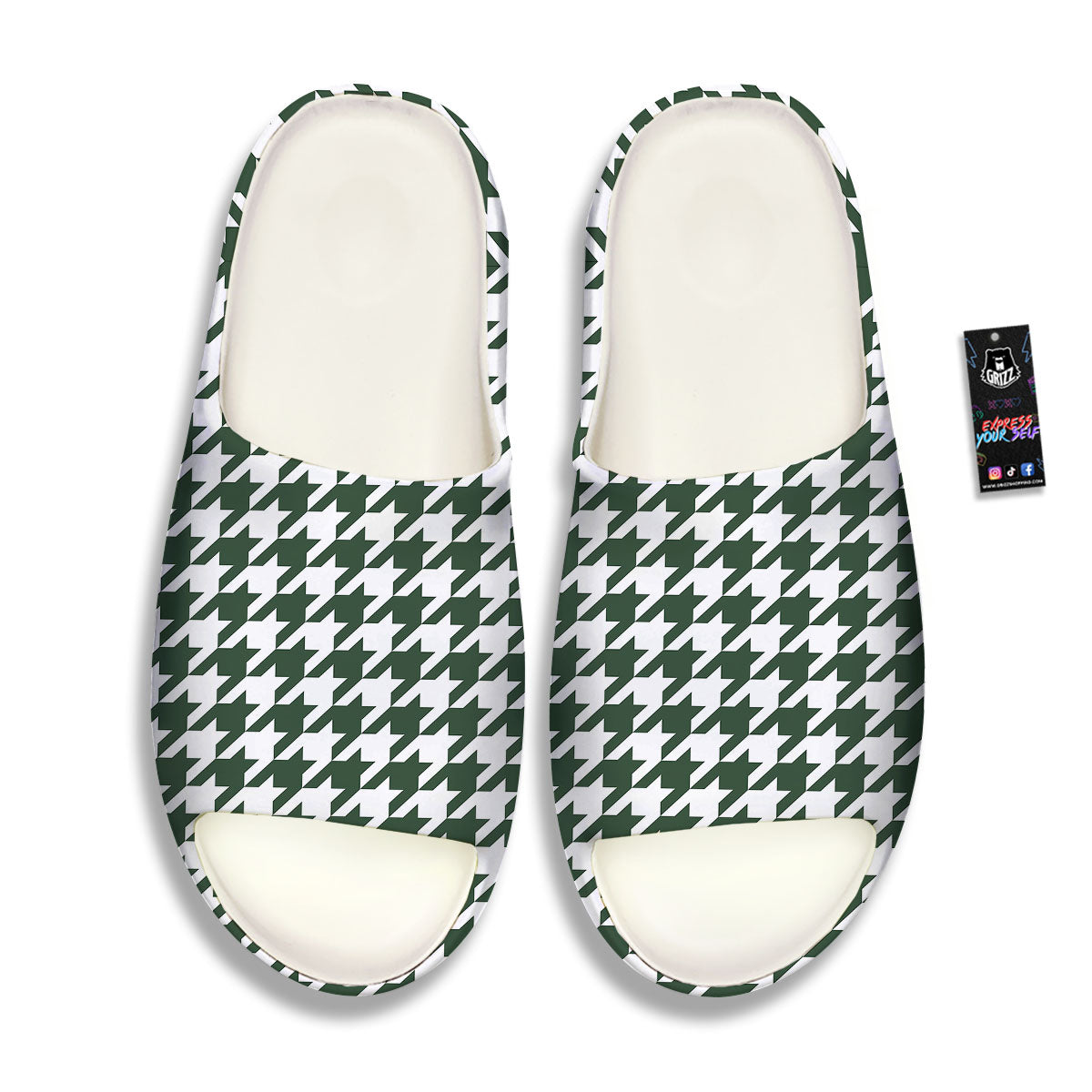 White Green Jungle Houndstooth Print Sandals-grizzshop