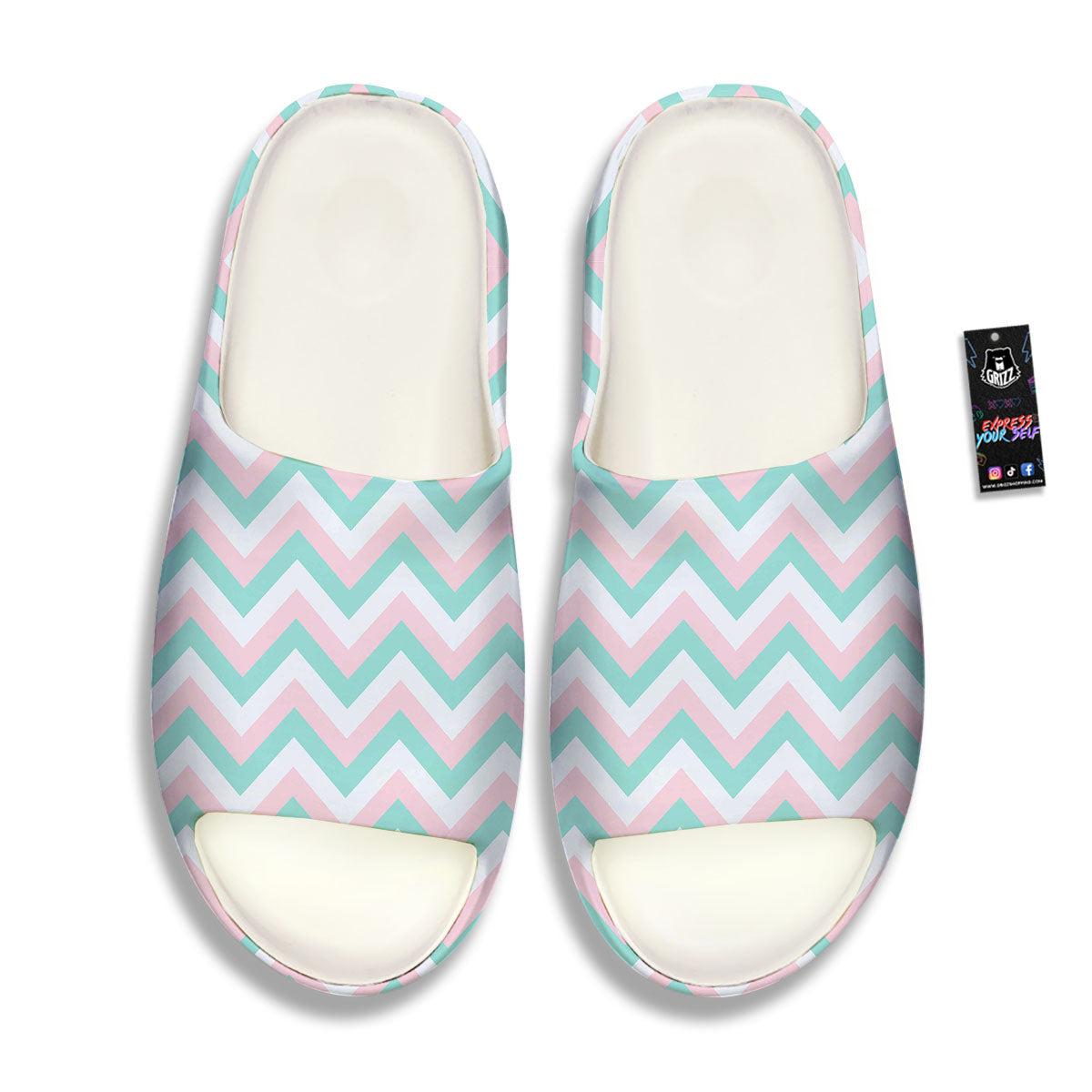 White Pink And Navy Chevron Print Sandals-grizzshop