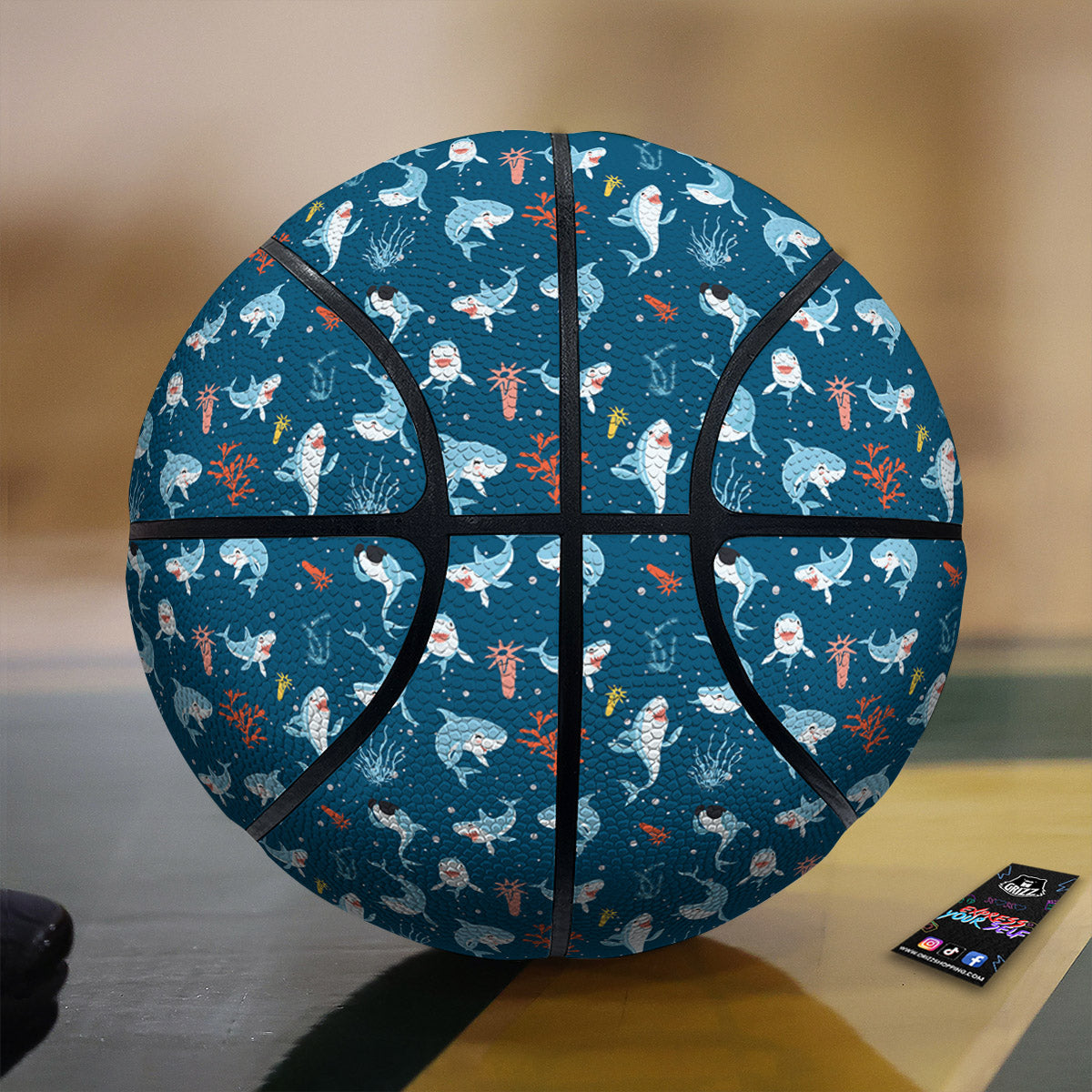 White Shark Cartoon Print Pattern Basketball
