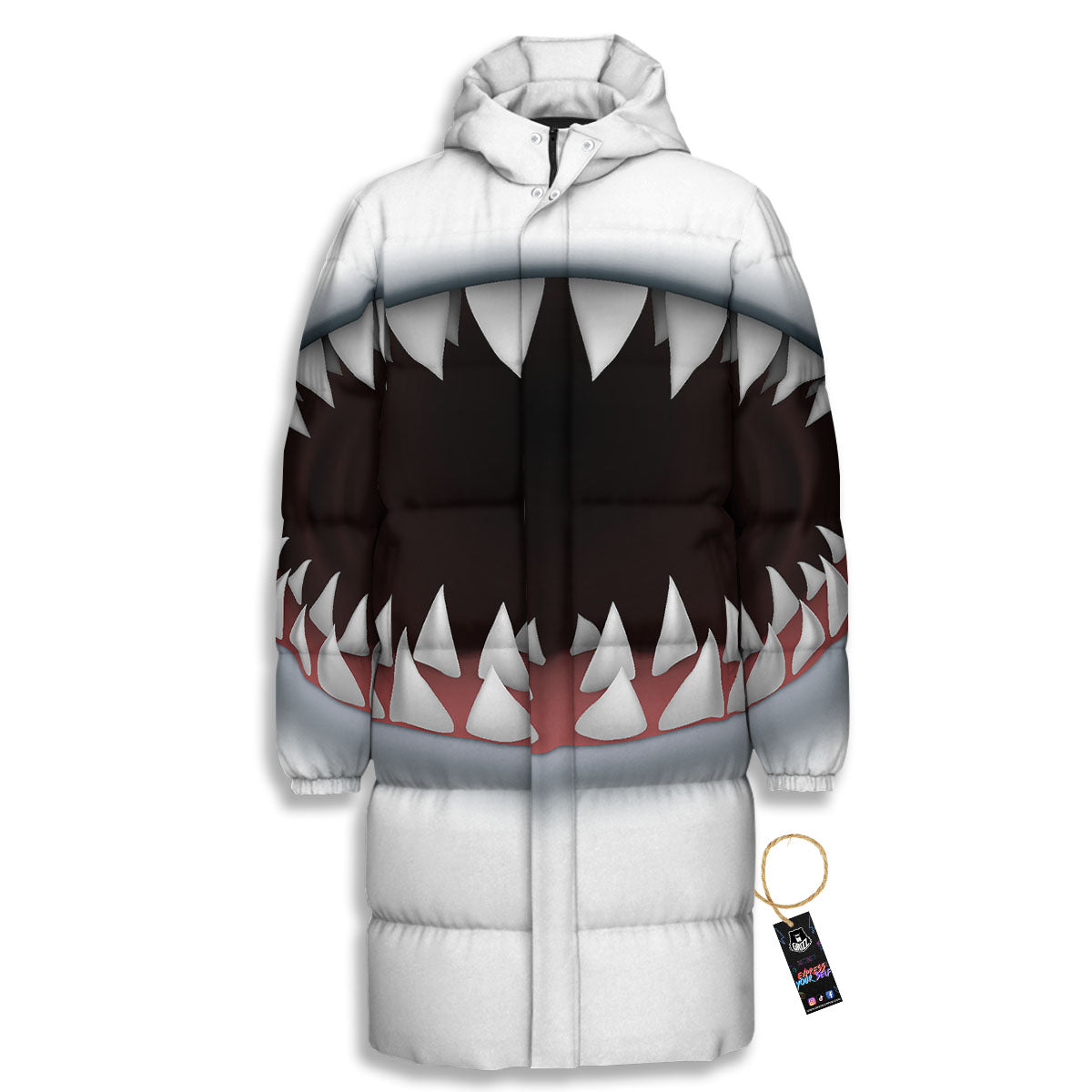 White Shark Open Mouth Print Long Down Jacket