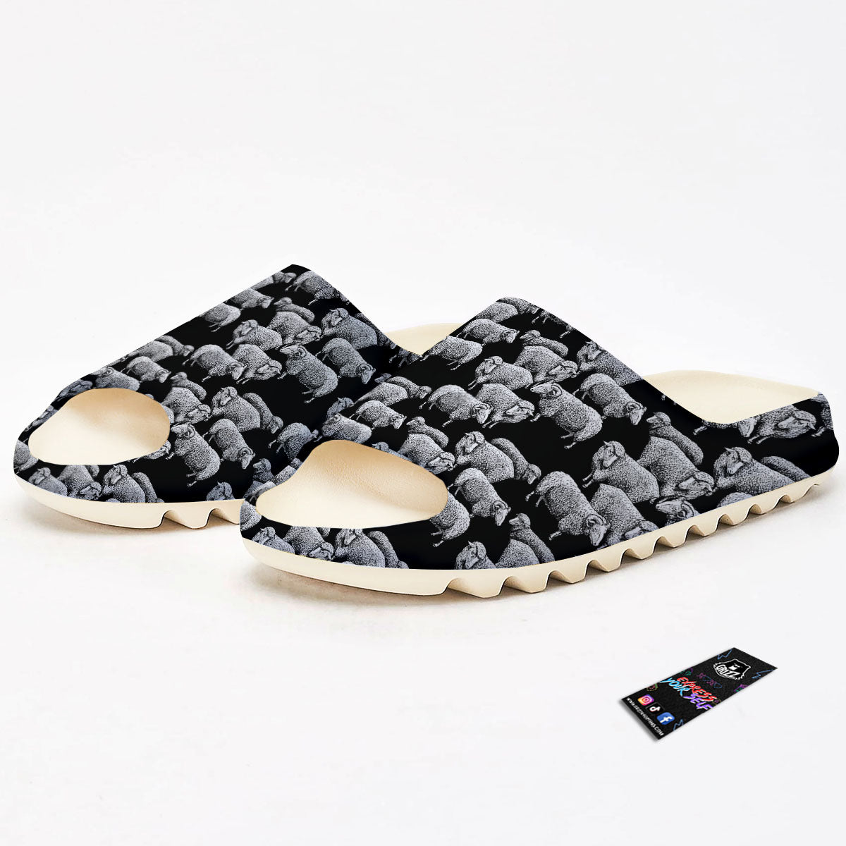 White Sheep And Black Print Pattern Sandals-grizzshop