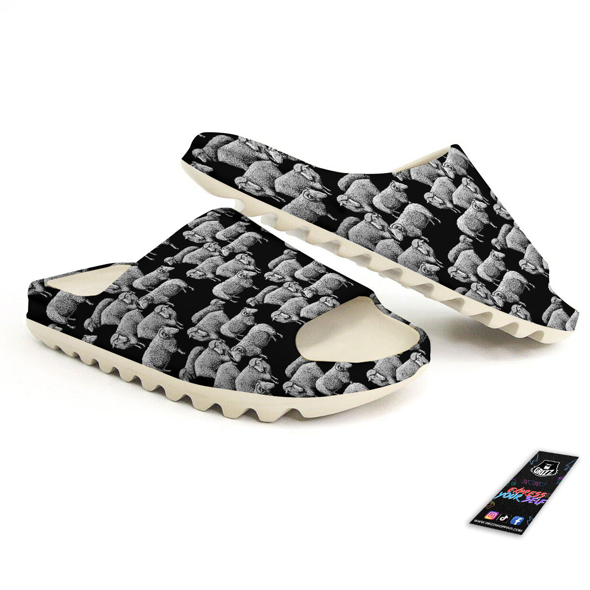 White Sheep And Black Print Pattern Sandals-grizzshop