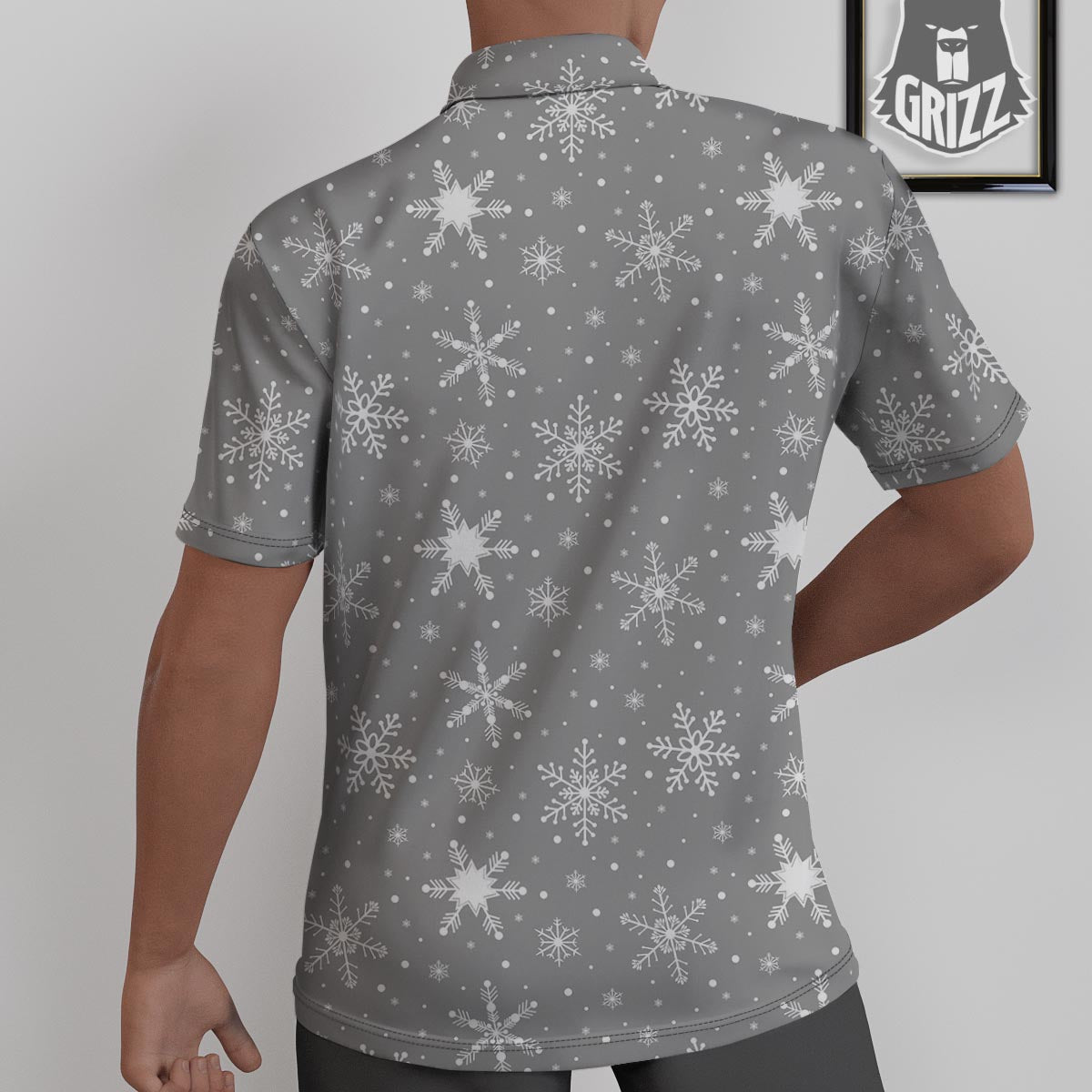 White Snowflake And Silver Print Pattern Untucked Shirts-grizzshop