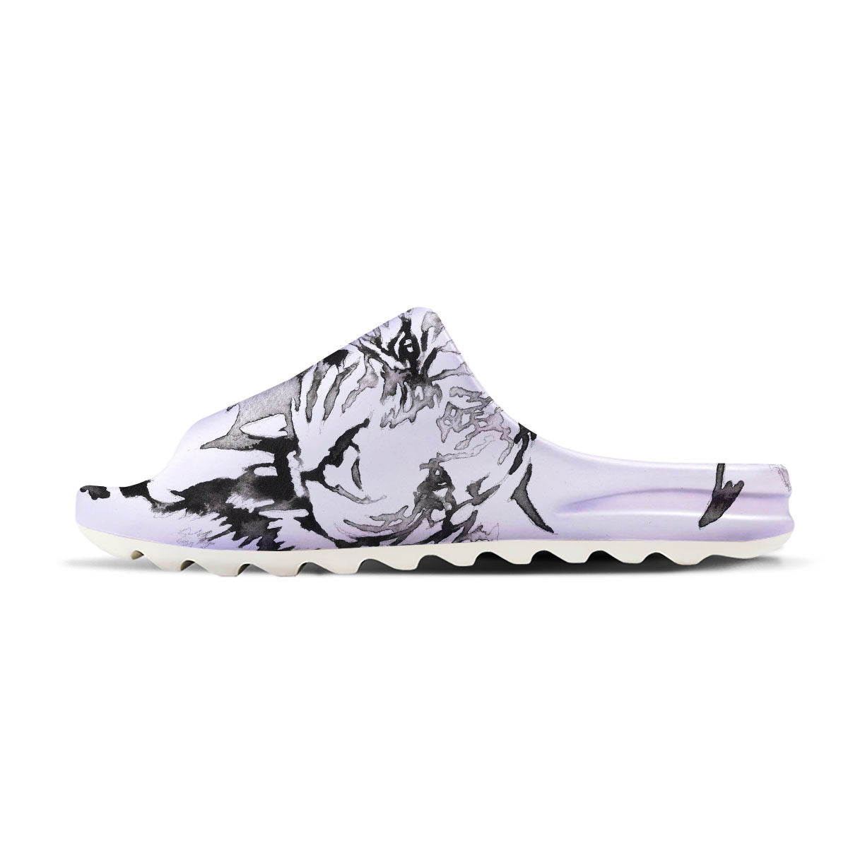White Tiger Watercolor Monochrome Print Sandals-grizzshop