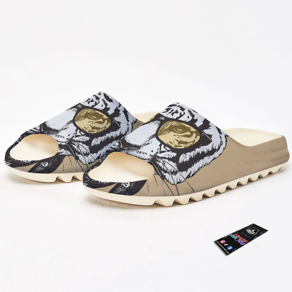 White Tiger With Sunglasses Print Pattern Sandals-grizzshop