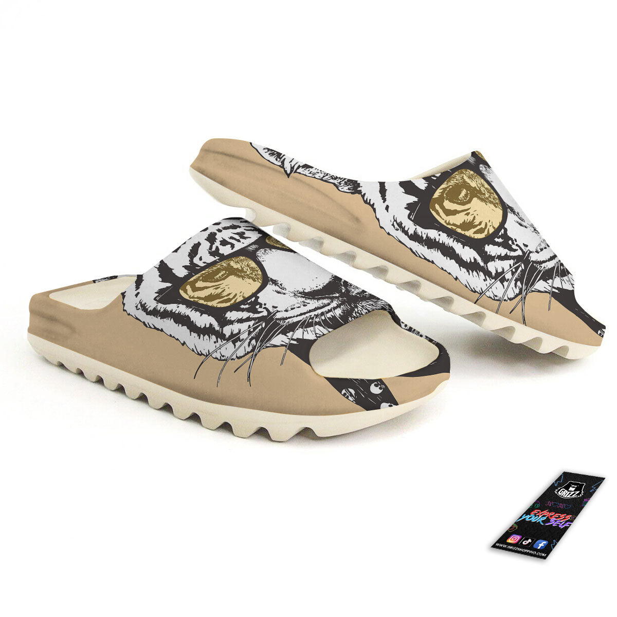 White Tiger With Sunglasses Print Pattern Sandals-grizzshop