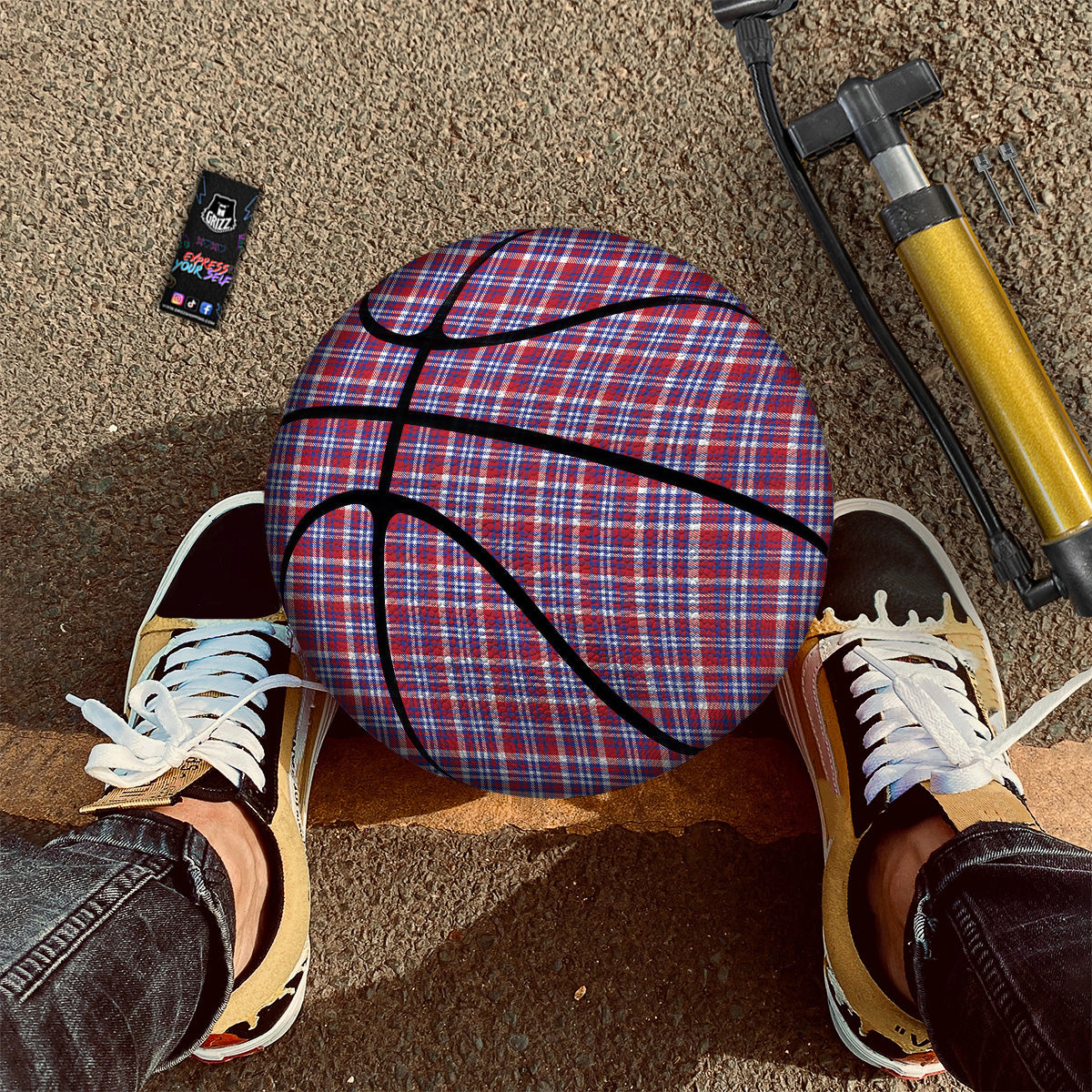 White USA Plaid And Blue Red Print Basketball