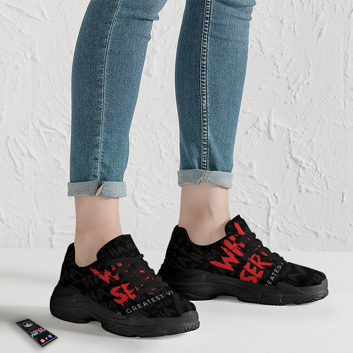 Why So Serious Laughing Joker Print Black Chunky Shoes-grizzshop