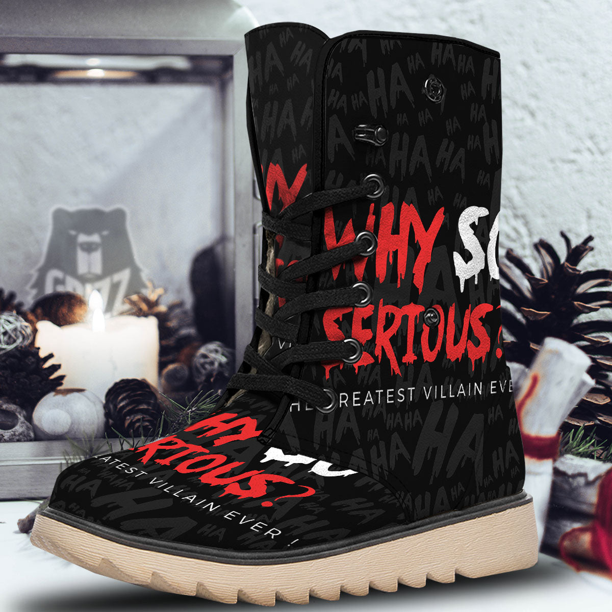 Why So Serious Laughing Joker Print Snow Boots-grizzshop