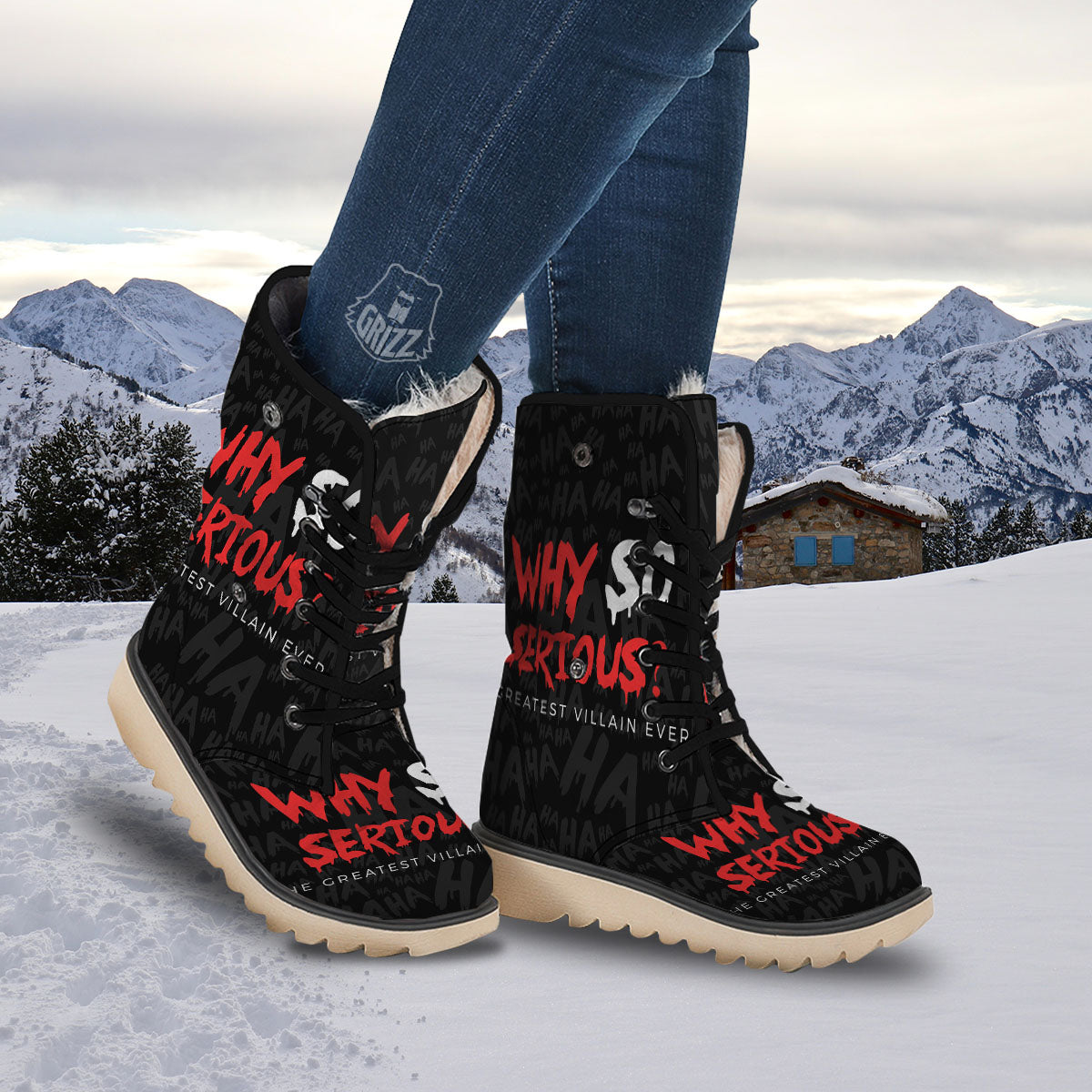 Why So Serious Laughing Joker Print Snow Boots-grizzshop