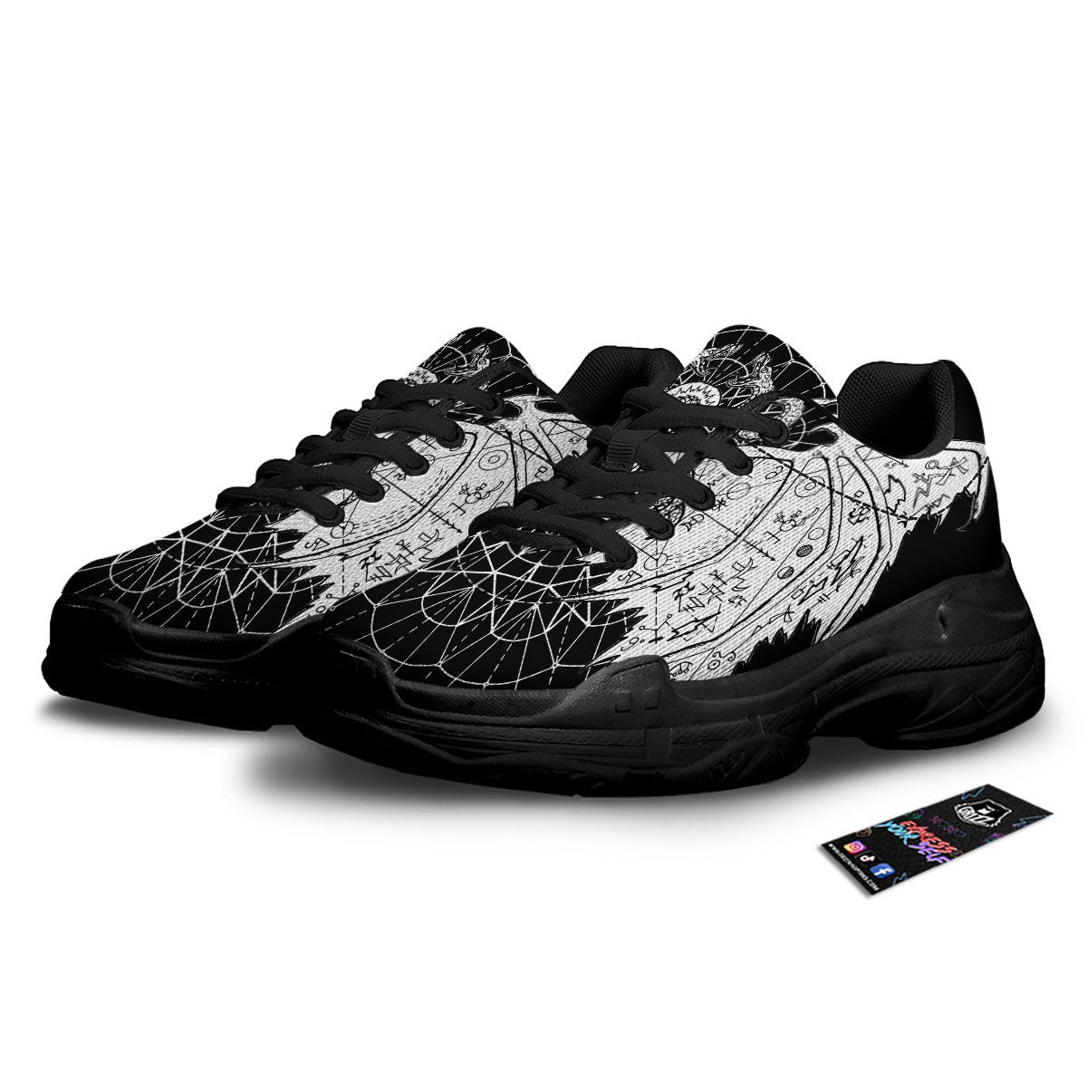 Wicca Devil Skull White And Black Print Black Chunky Shoes-grizzshop