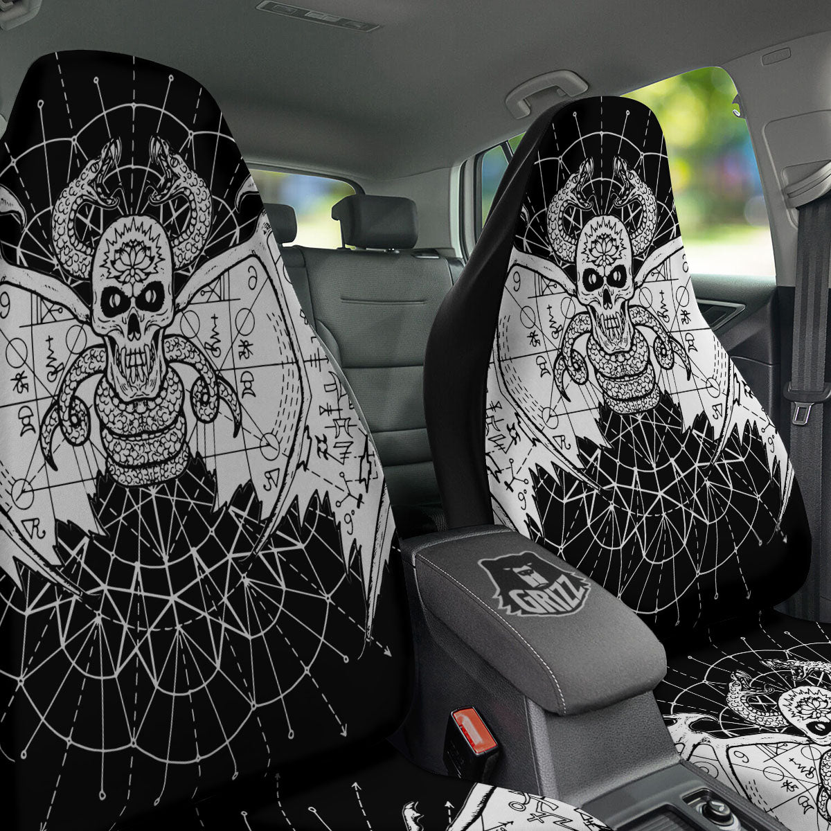 Wicca Devil Skull White And Black Print Car Seat Covers-grizzshop