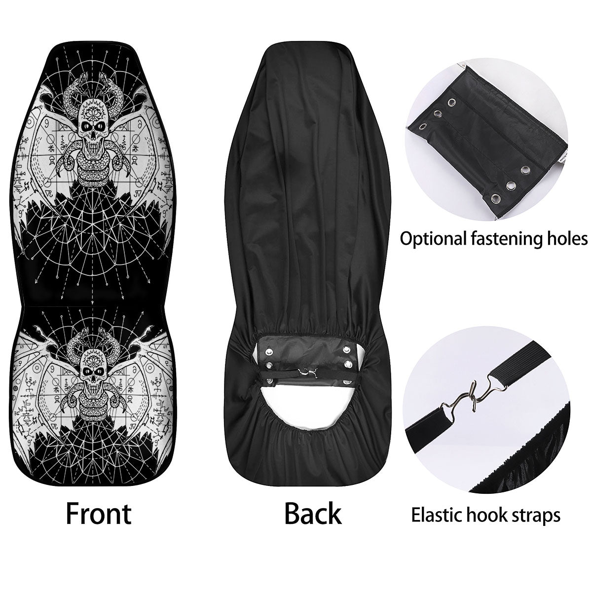 Wicca Devil Skull White And Black Print Car Seat Covers-grizzshop