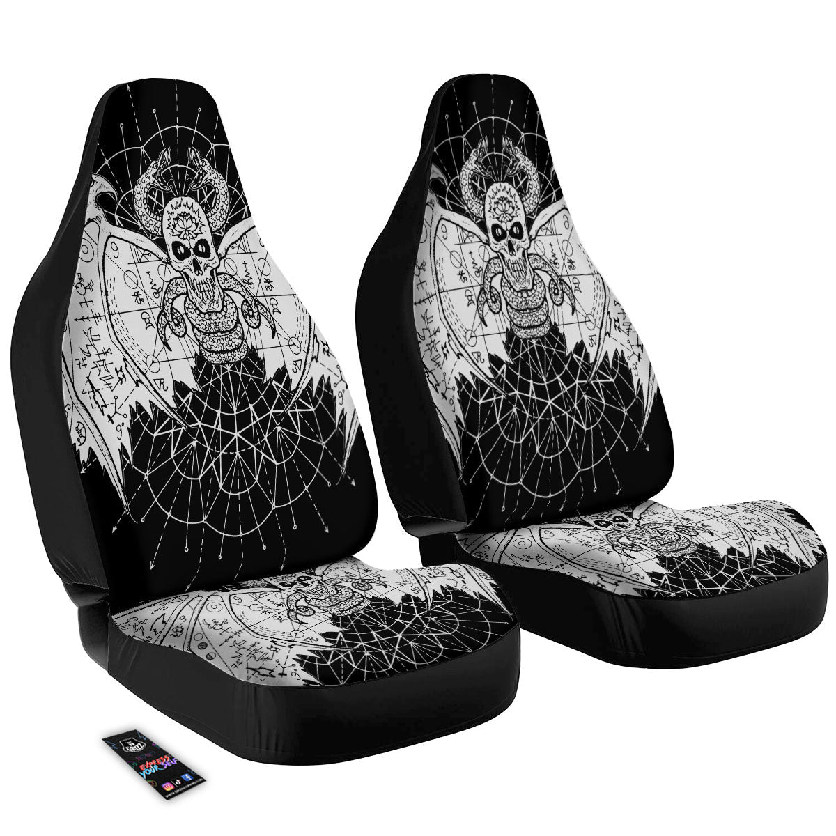 Wicca Devil Skull White And Black Print Car Seat Covers-grizzshop