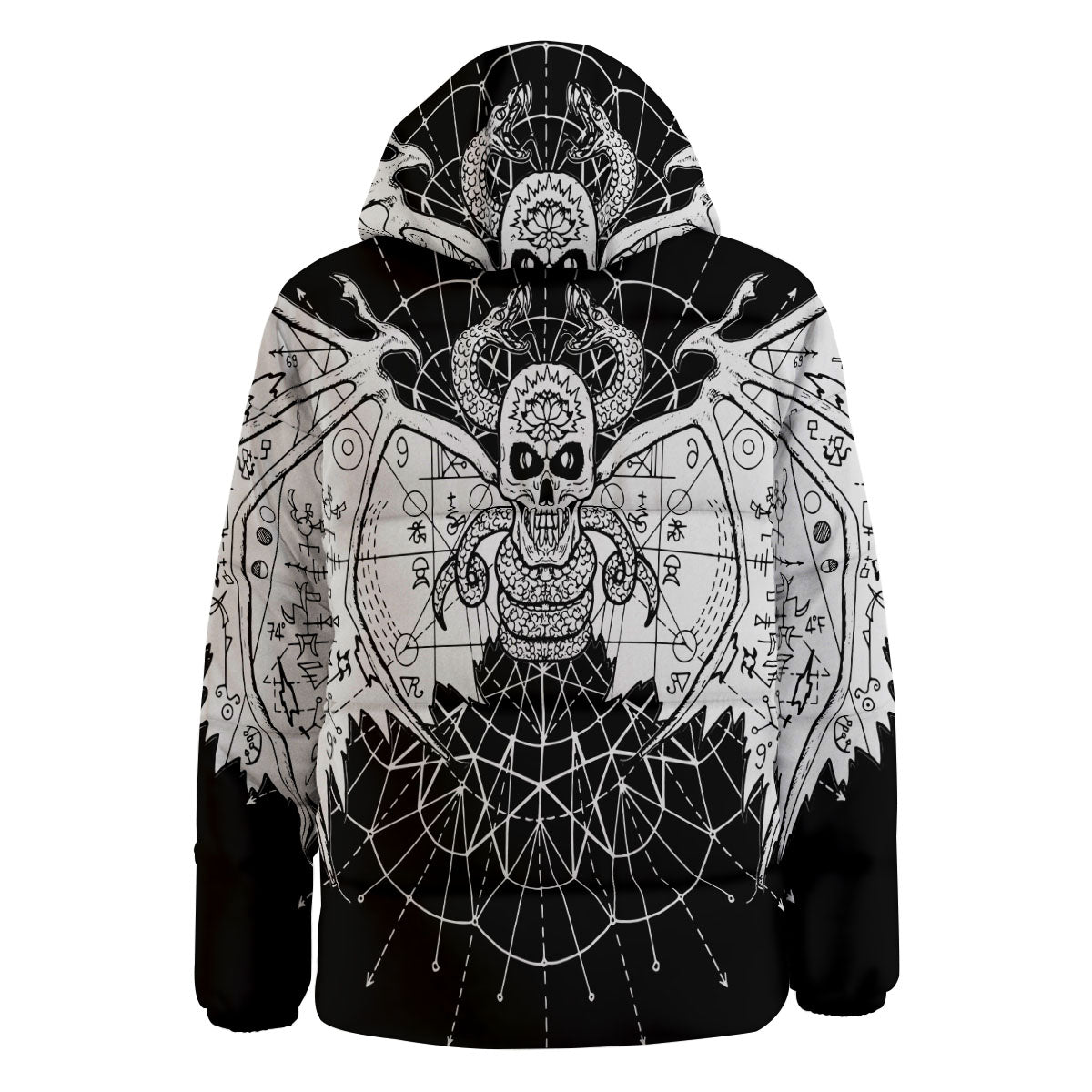 Wicca Devil Skull White And Black Print Down Jacket-grizzshop