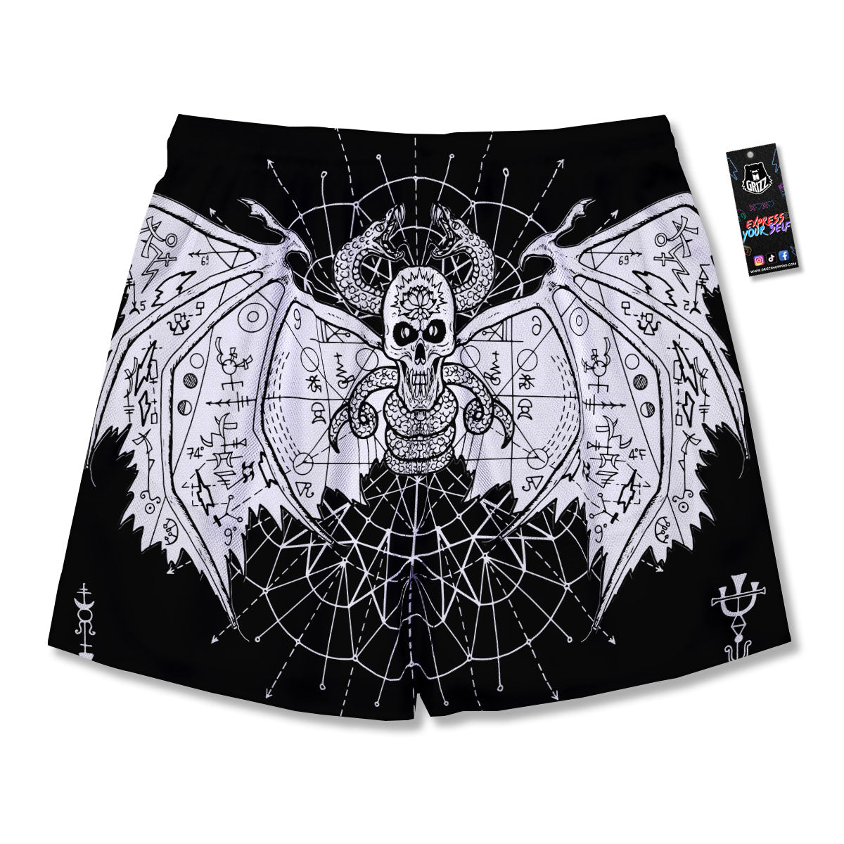 Wicca Devil Skull White And Black Print Men's Running Shorts-grizzshop