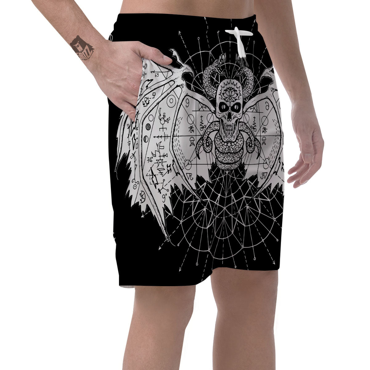 Wicca Devil Skull White And Black Print Men's Shorts-grizzshop