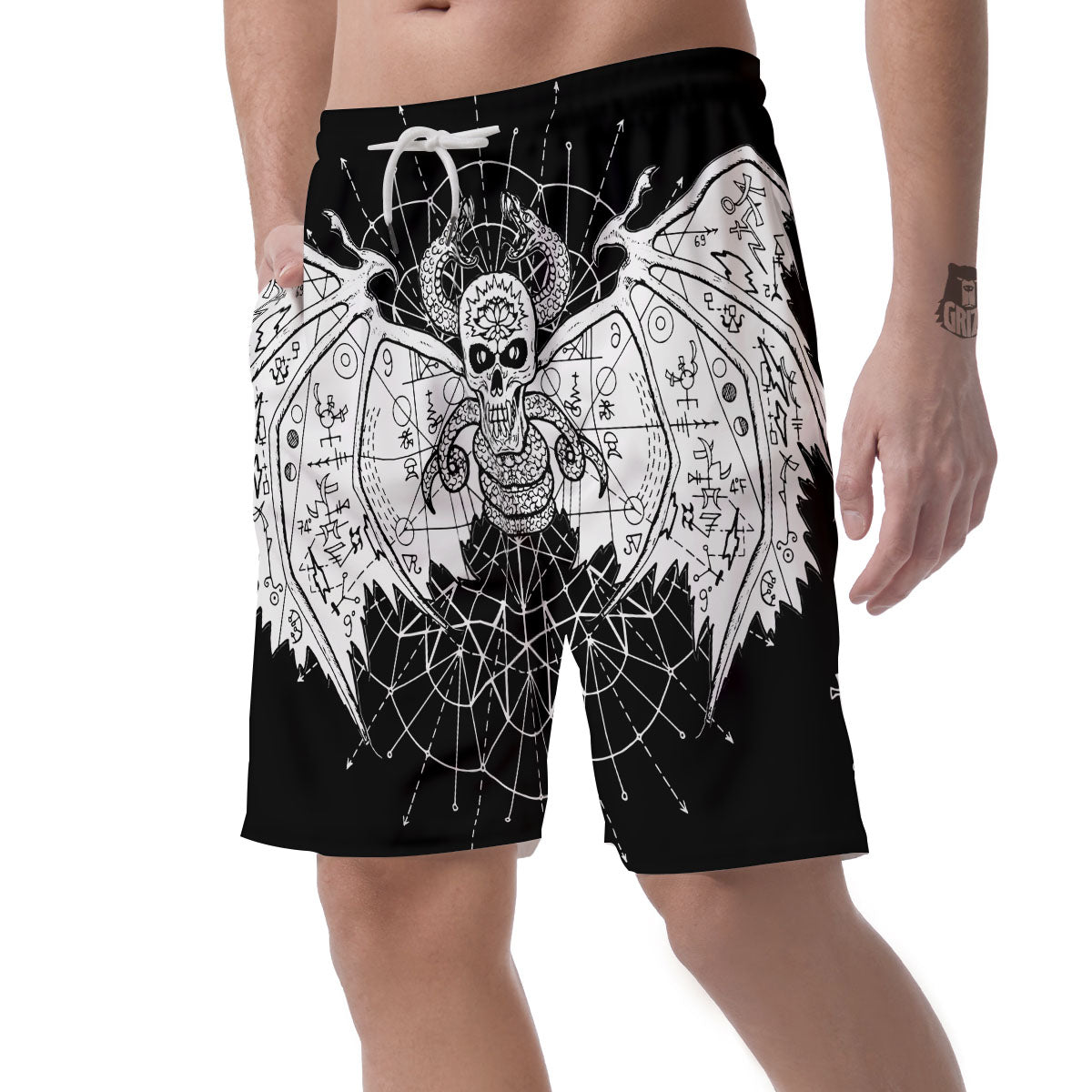 Wicca Devil Skull White And Black Print Men's Shorts-grizzshop