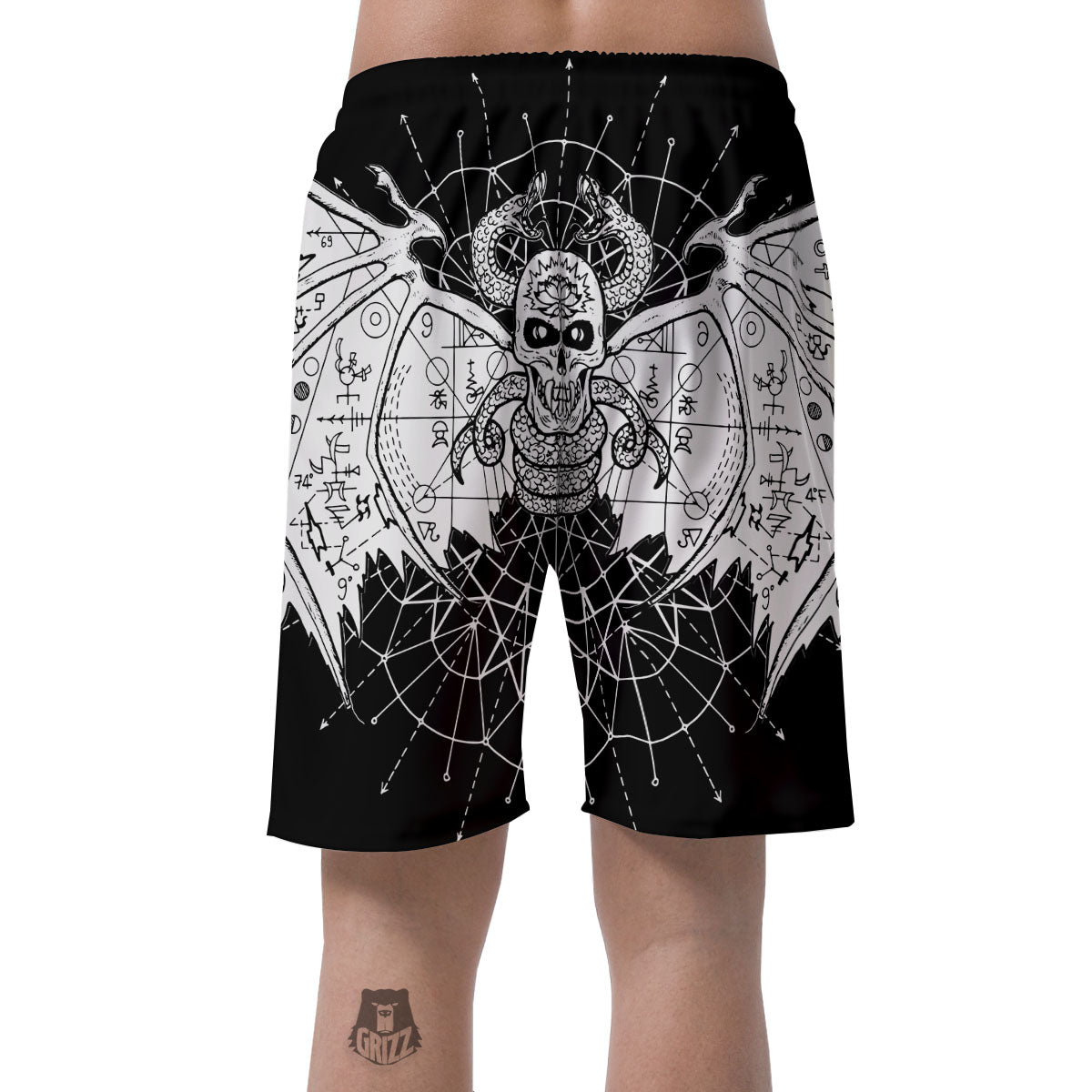 Wicca Devil Skull White And Black Print Men's Shorts-grizzshop