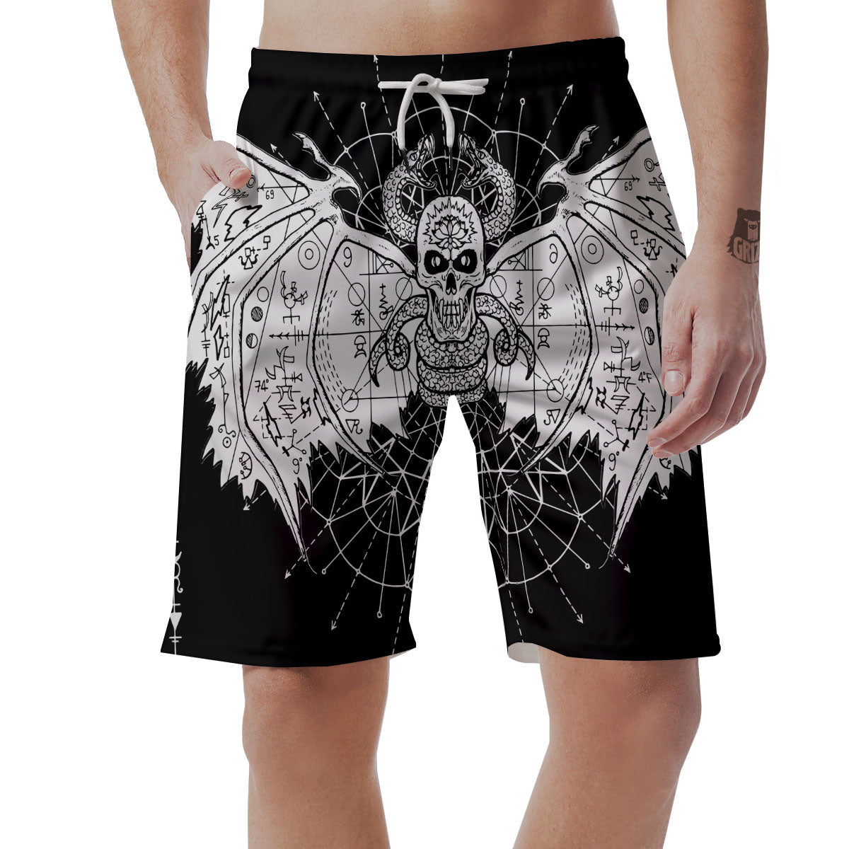 Wicca Devil Skull White And Black Print Men's Shorts-grizzshop