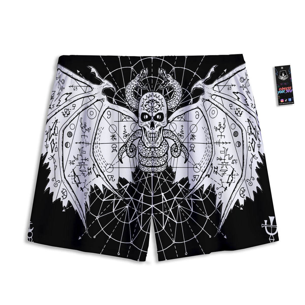 Wicca Gothic Curse Print Pattern Mesh Shorts