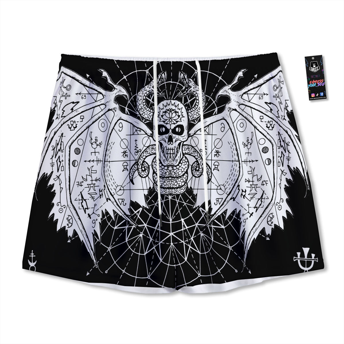 Wicca Gothic Curse Print Pattern Mesh Shorts