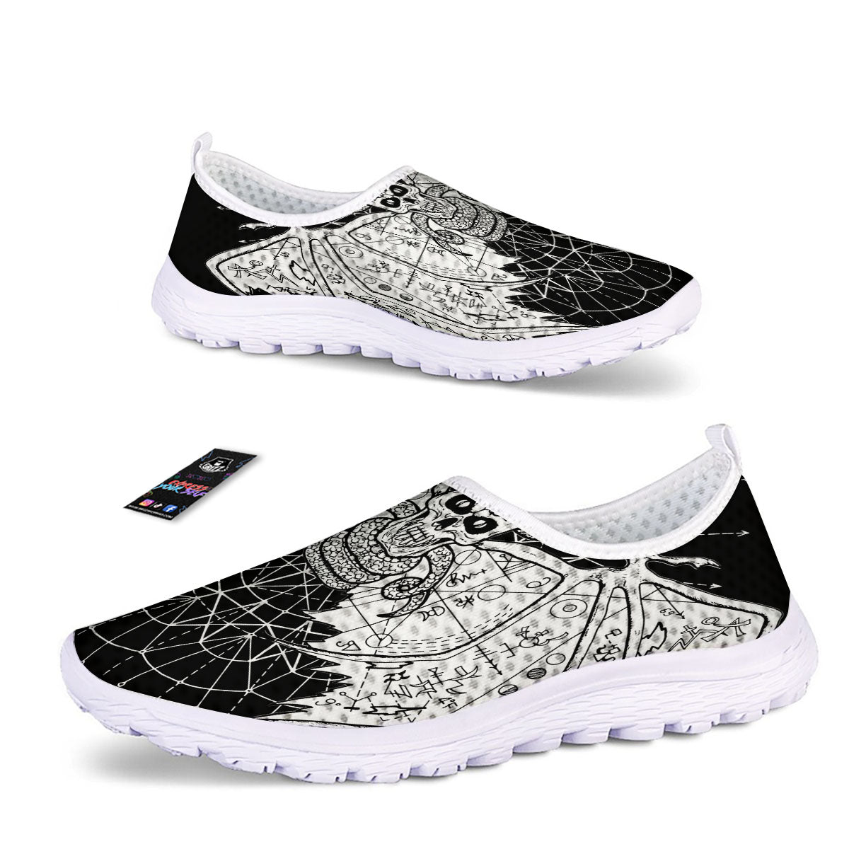 Wicca Devil Skull White And Black Print Nurse Shoes-grizzshop