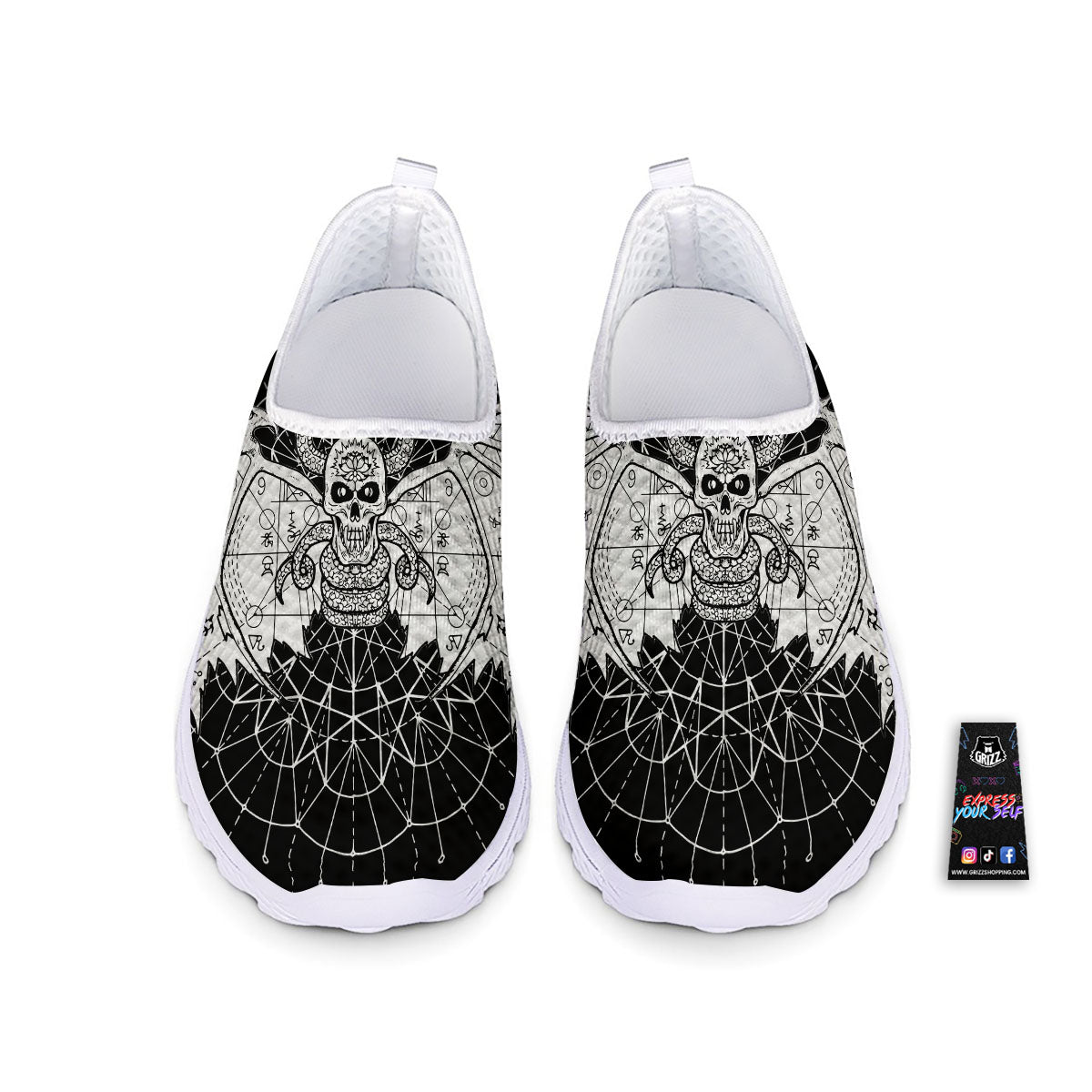 Wicca Devil Skull White And Black Print Nurse Shoes-grizzshop