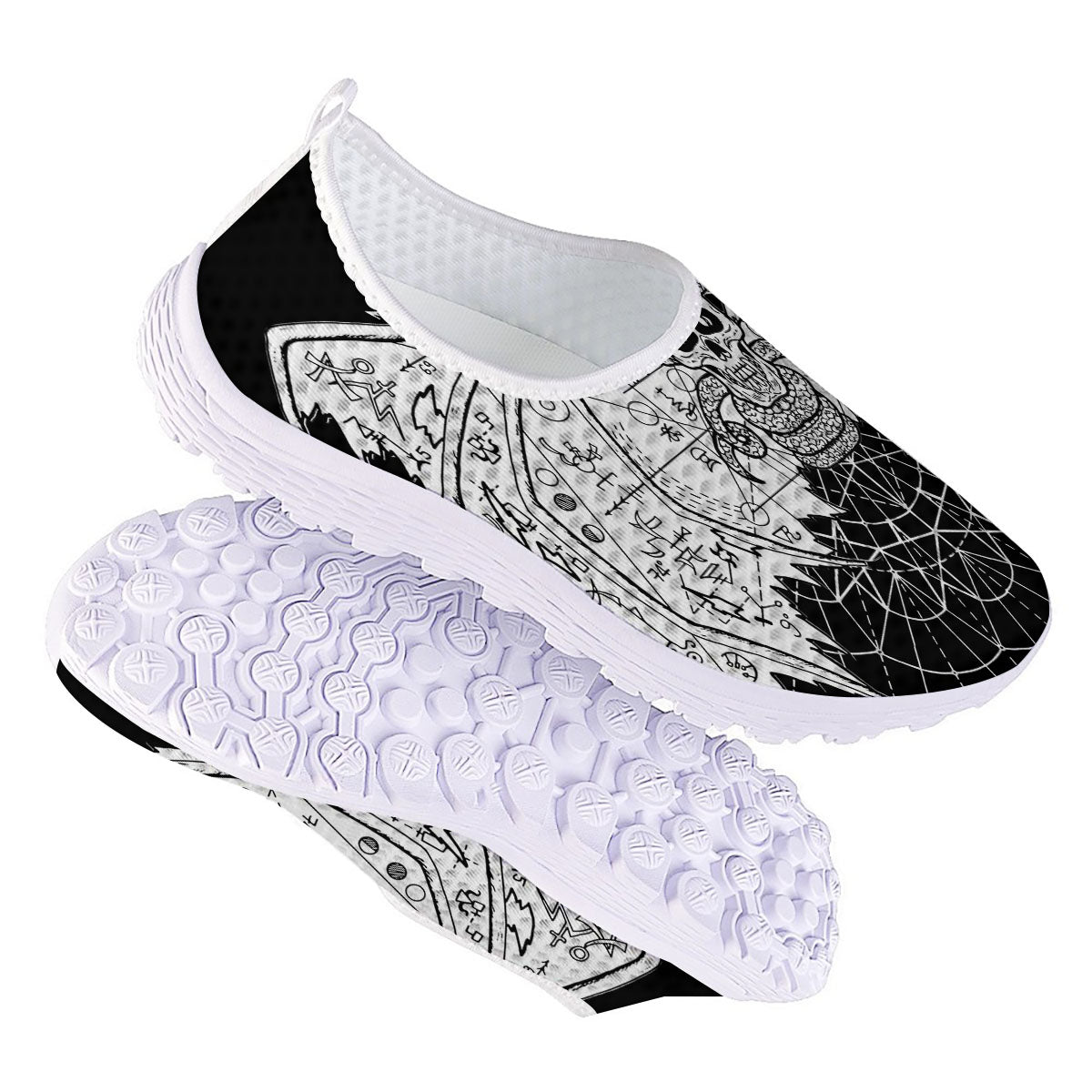 Wicca Devil Skull White And Black Print Nurse Shoes-grizzshop