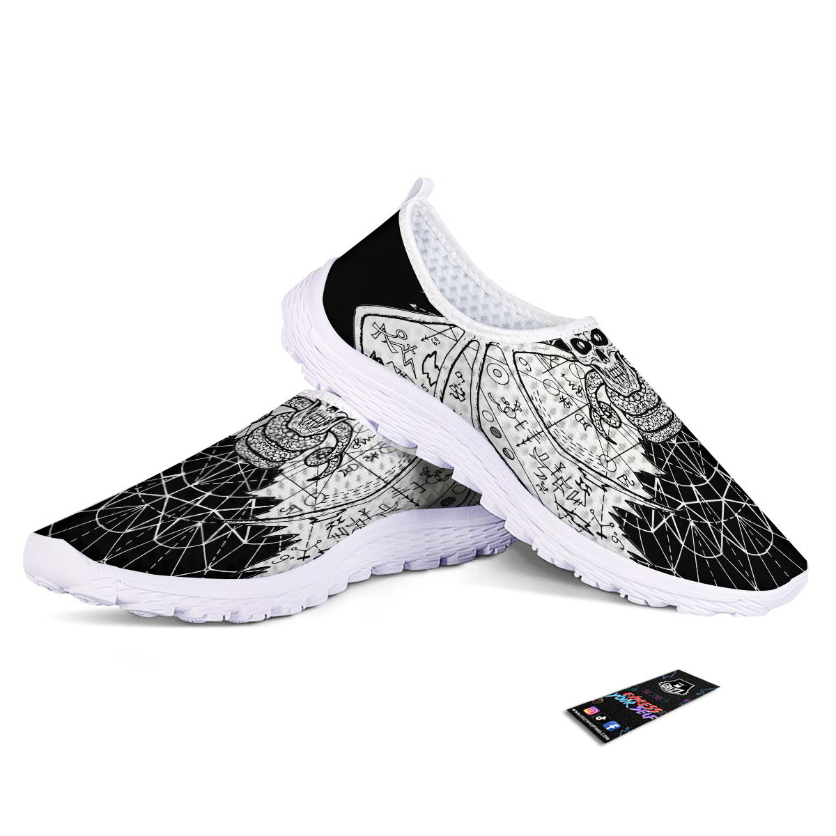 Wicca Devil Skull White And Black Print Nurse Shoes-grizzshop