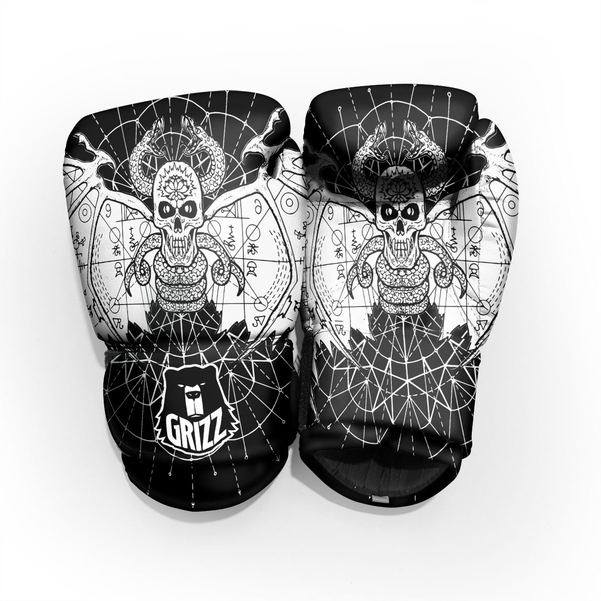 Wicca Devil Skull White And Black Print Pro Boxing Glove