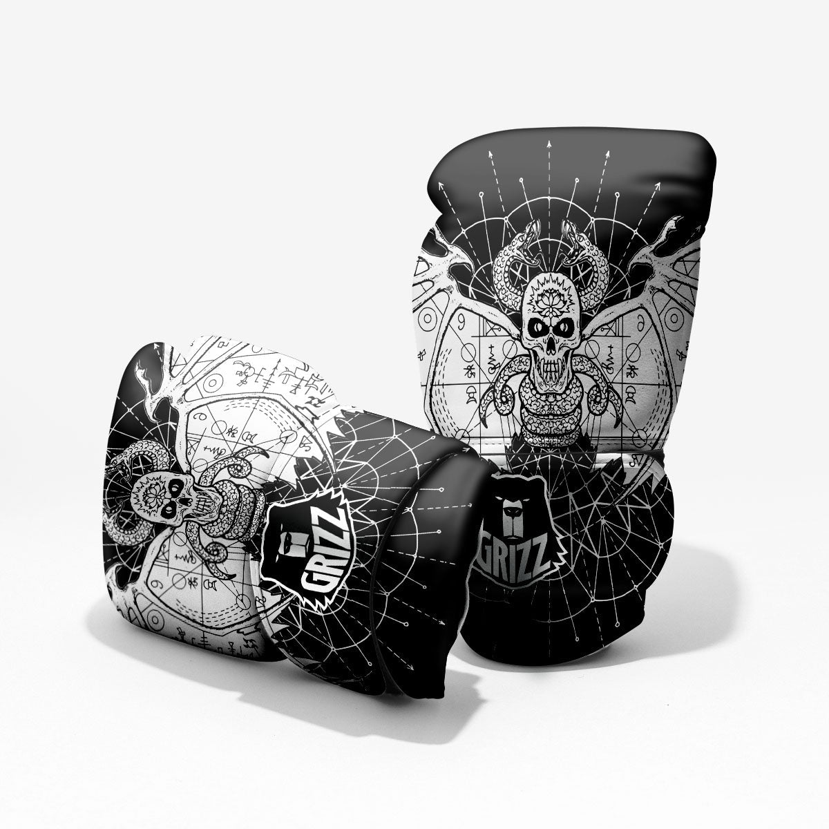 Wicca Devil Skull White And Black Print Pro Boxing Glove