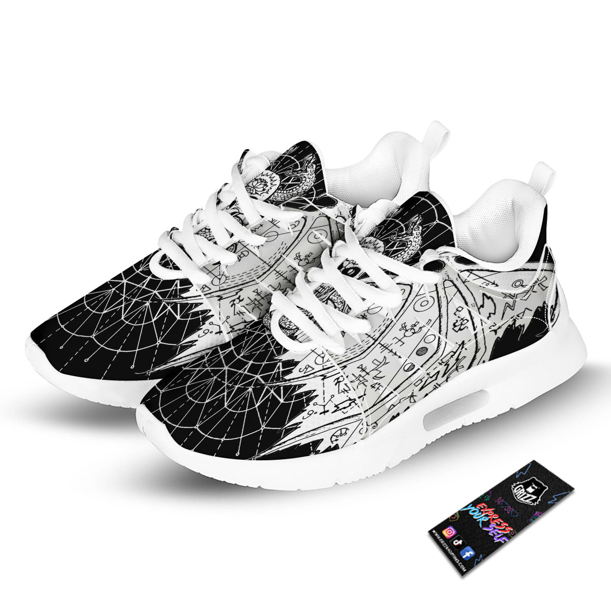 Wicca Devil Skull White And Black Print Tennis Shoes-grizzshop