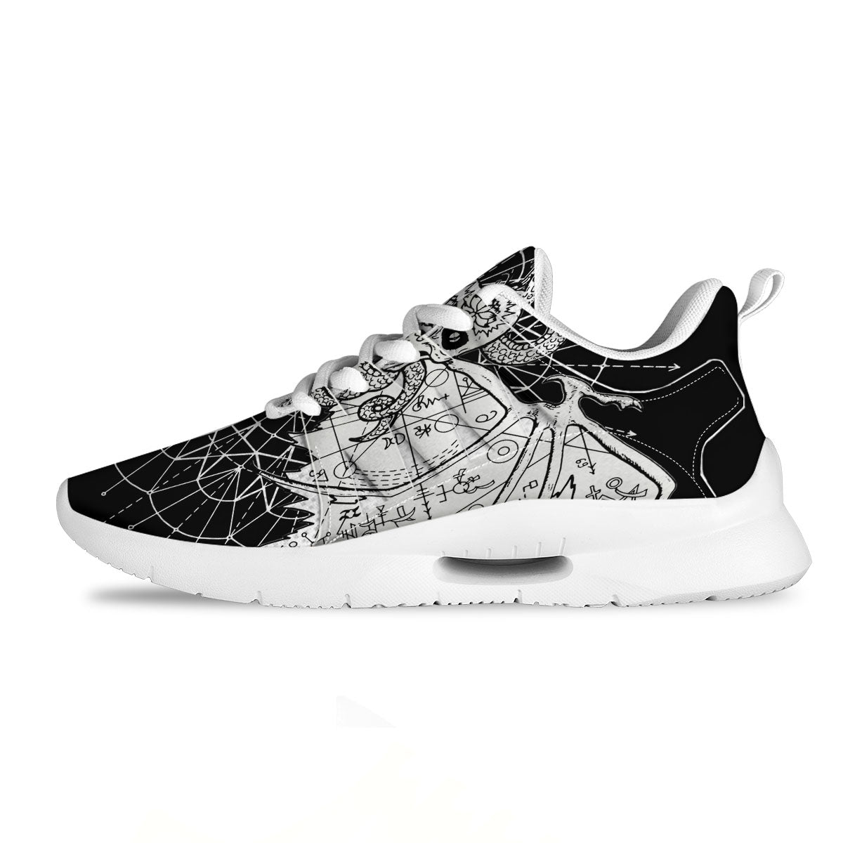Wicca Devil Skull White And Black Print Tennis Shoes-grizzshop